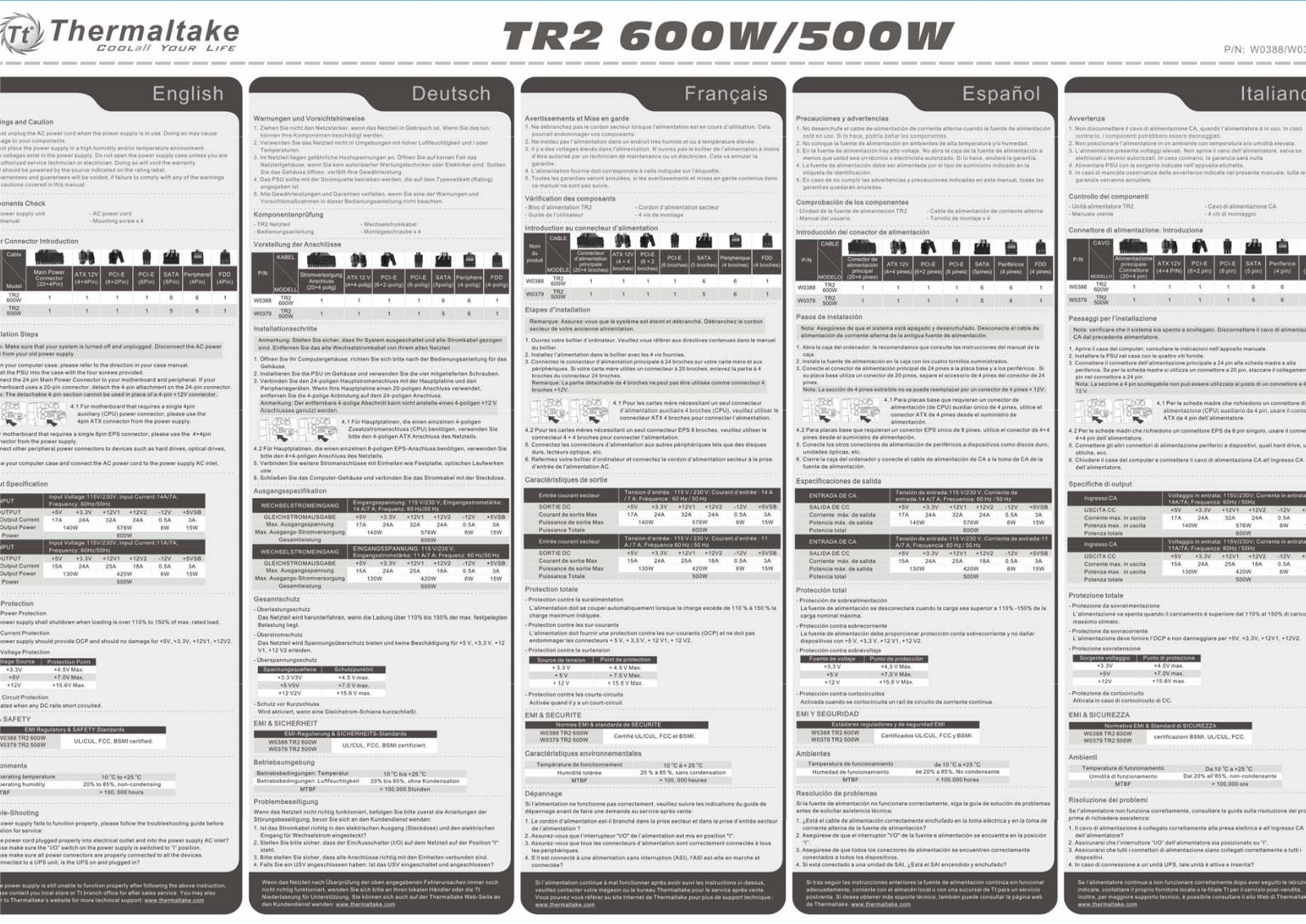 Thermaltake W0379RU, TR2 500W, TR2 600W User Manual