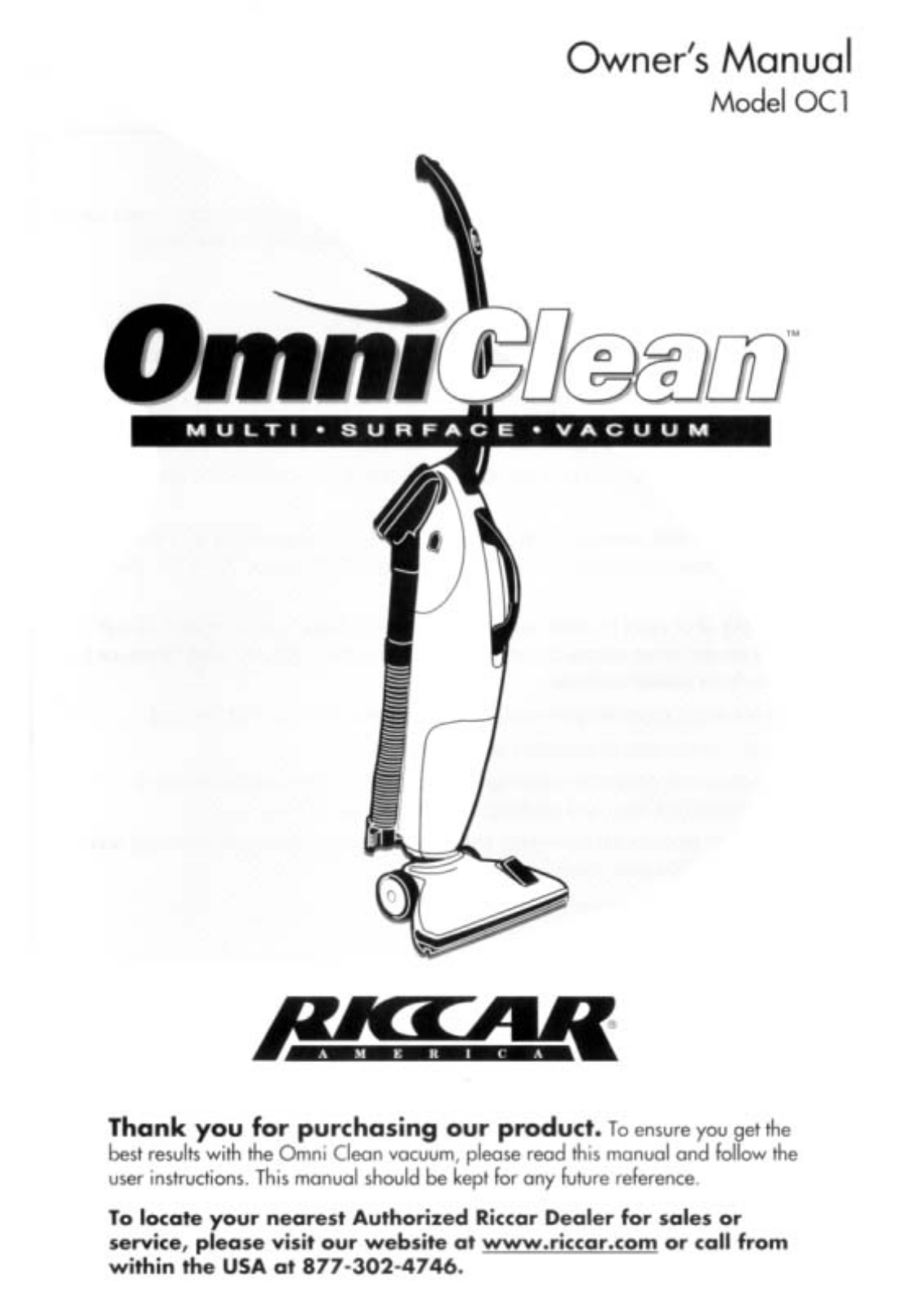 Riccar OC1 User Manual