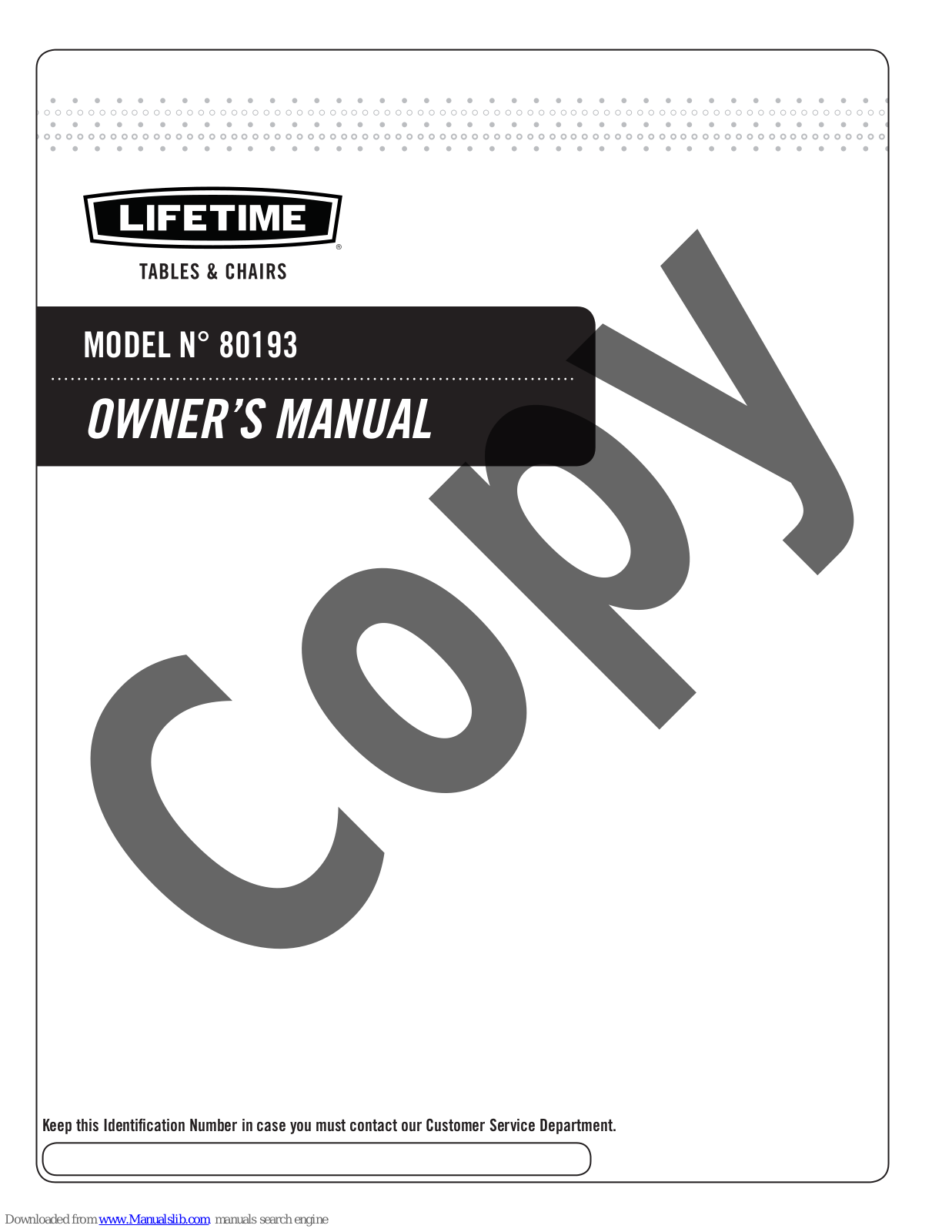 Lifetime 80193 Owner's Manual