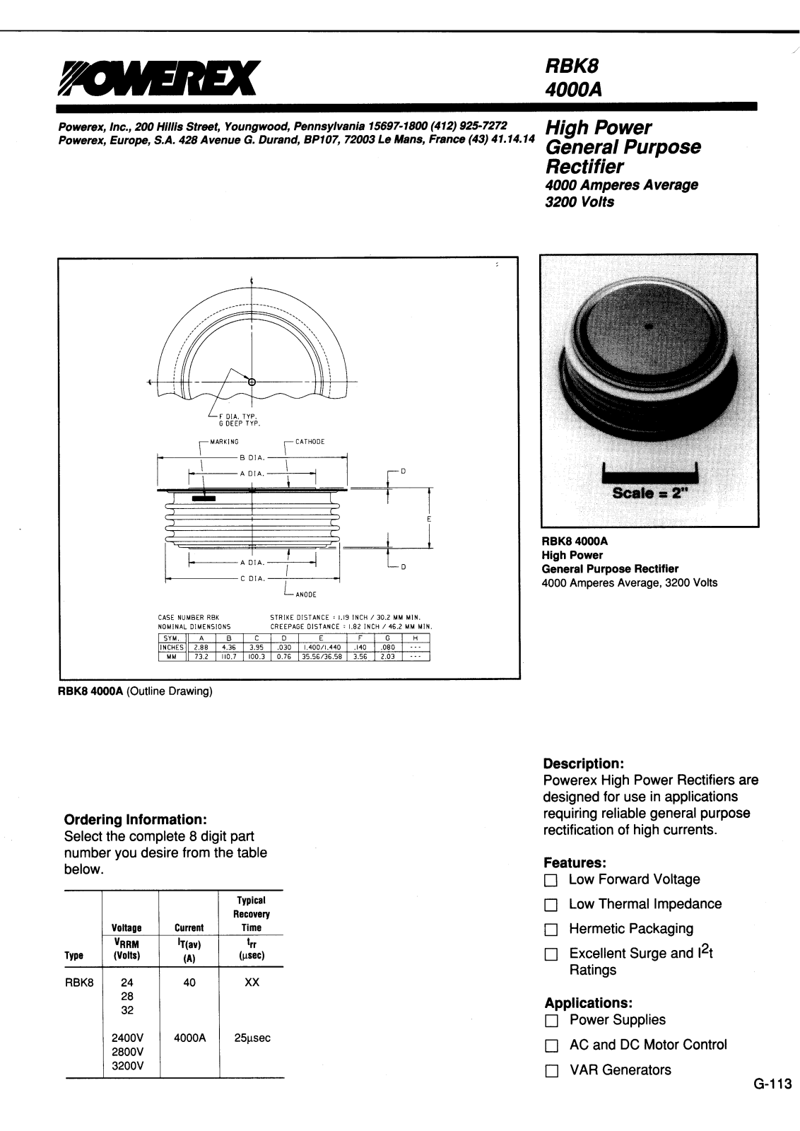 POWEREX RBK83240, RBK82440, RBK82840 Datasheet