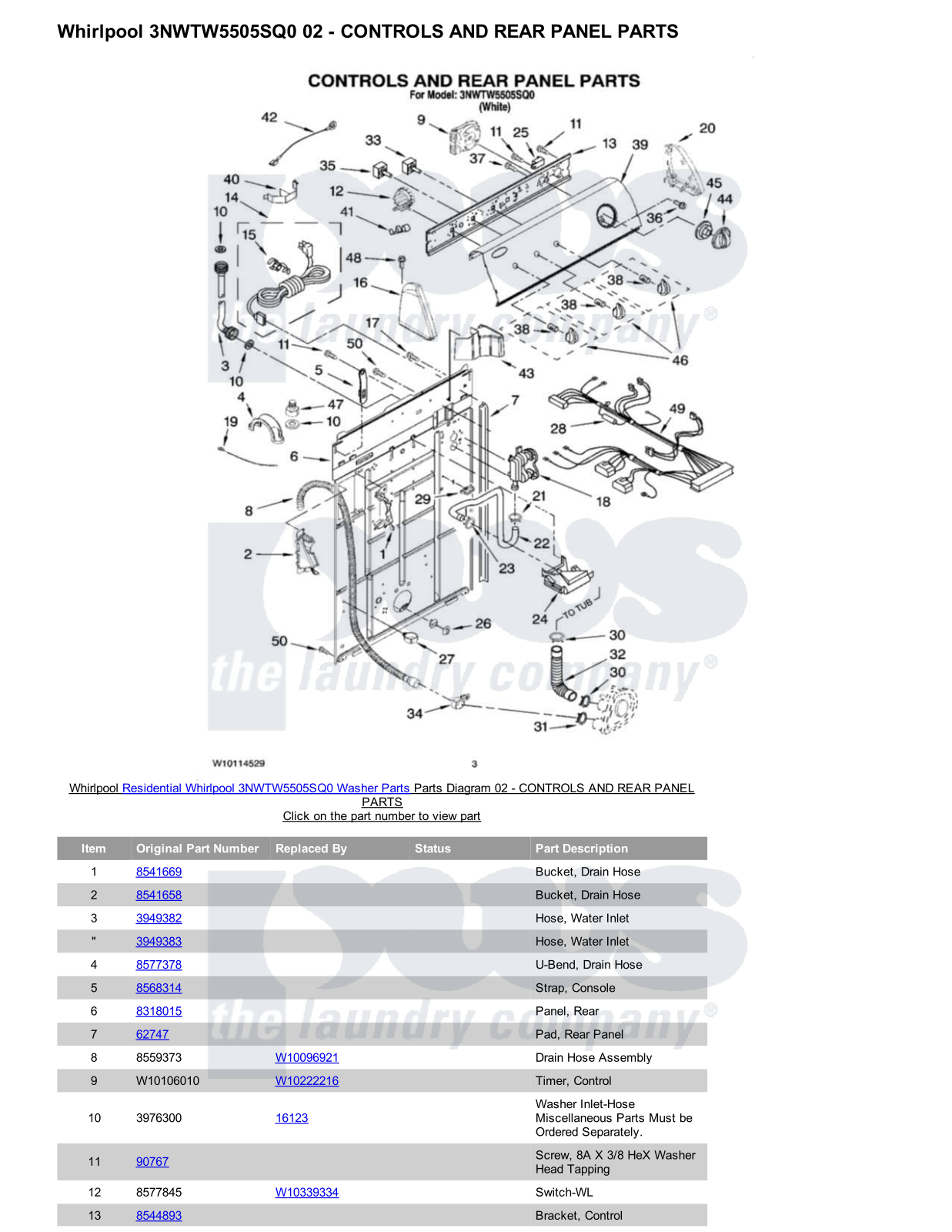 Whirlpool 3NWTW5505SQ0 Parts Diagram