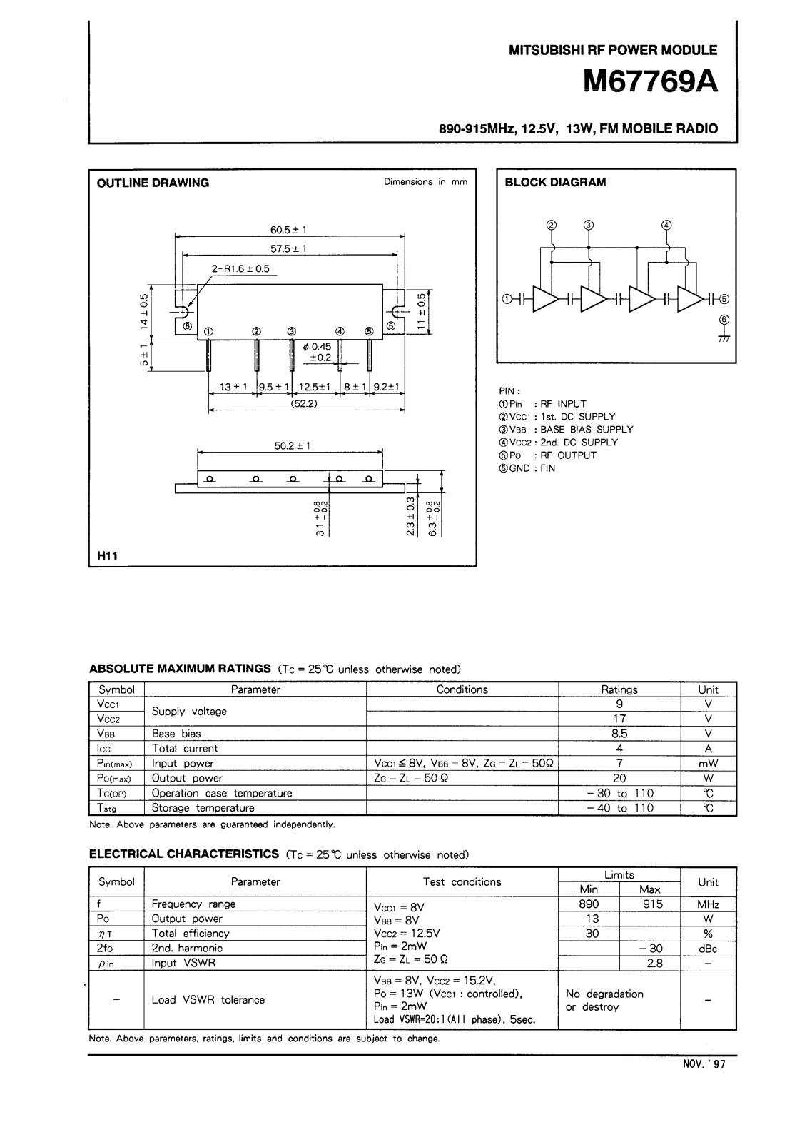 Mitsubishi M67769A Datasheet