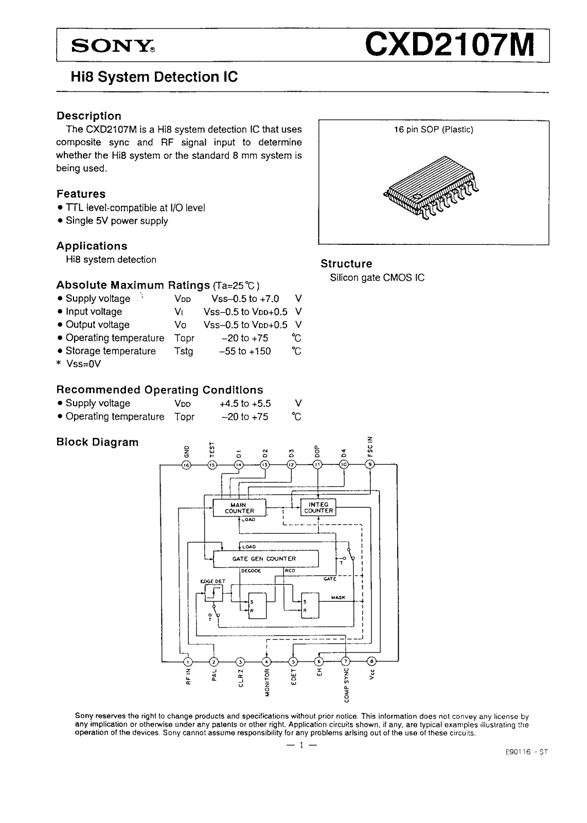 Sony CXD2107M Datasheet