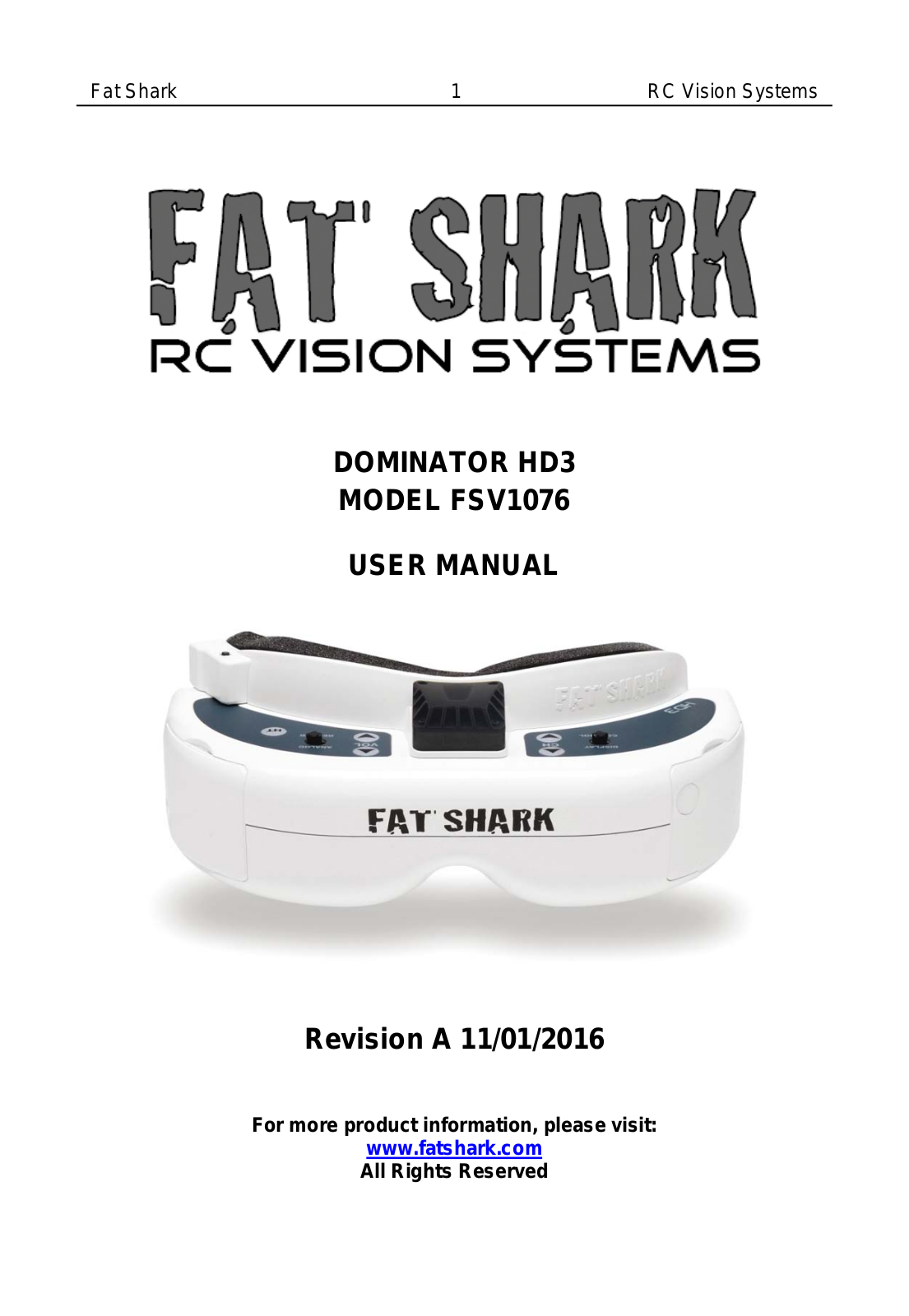 Fat Shark Dominator HD3 Service Manual