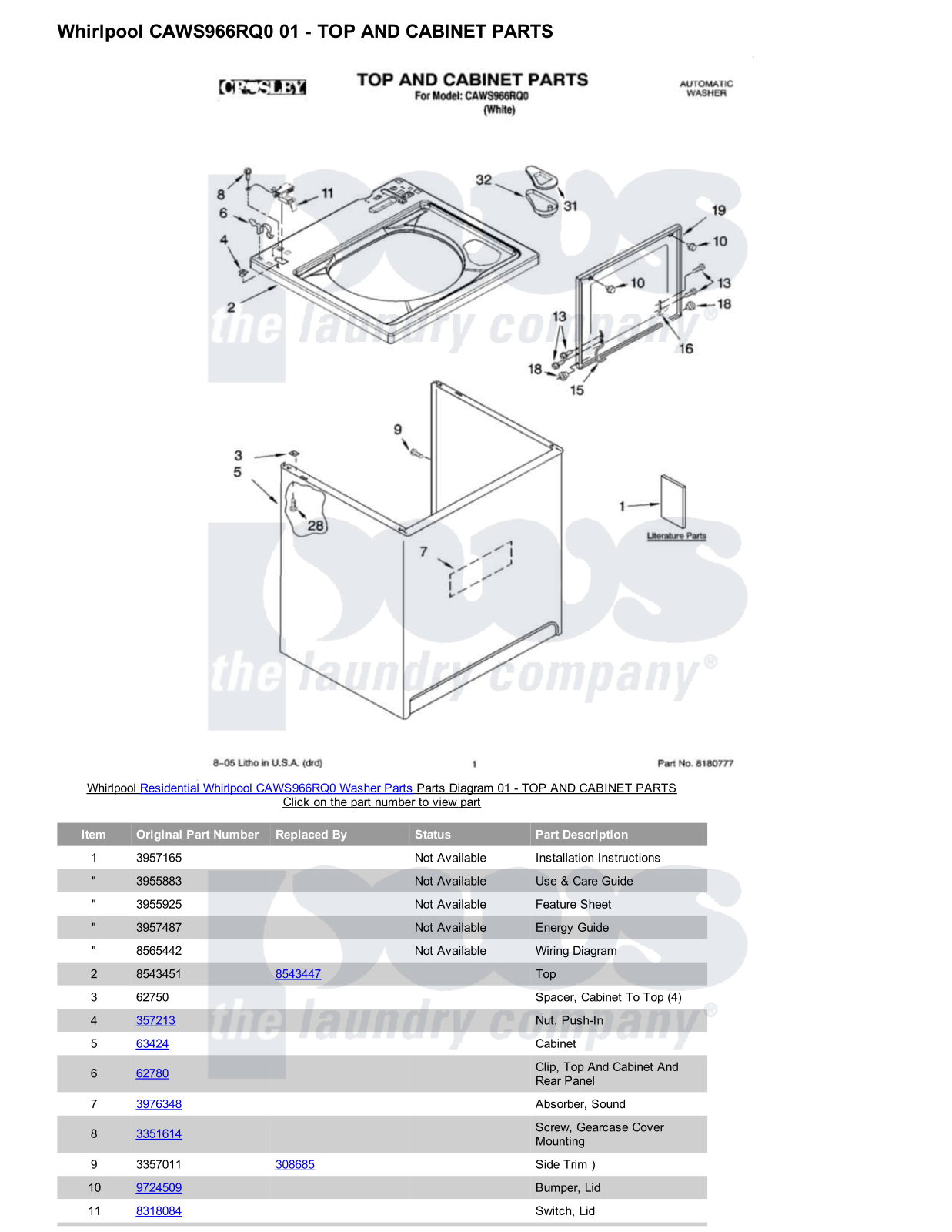 Whirlpool CAWS966RQ0 Parts Diagram