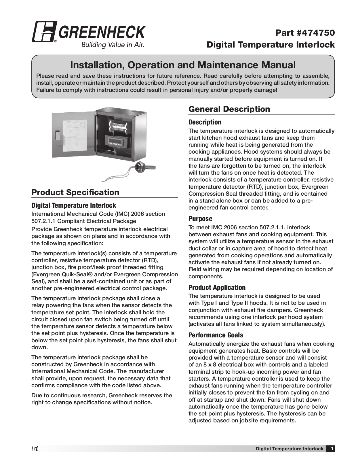 Greenheck Fan 474750 User Manual