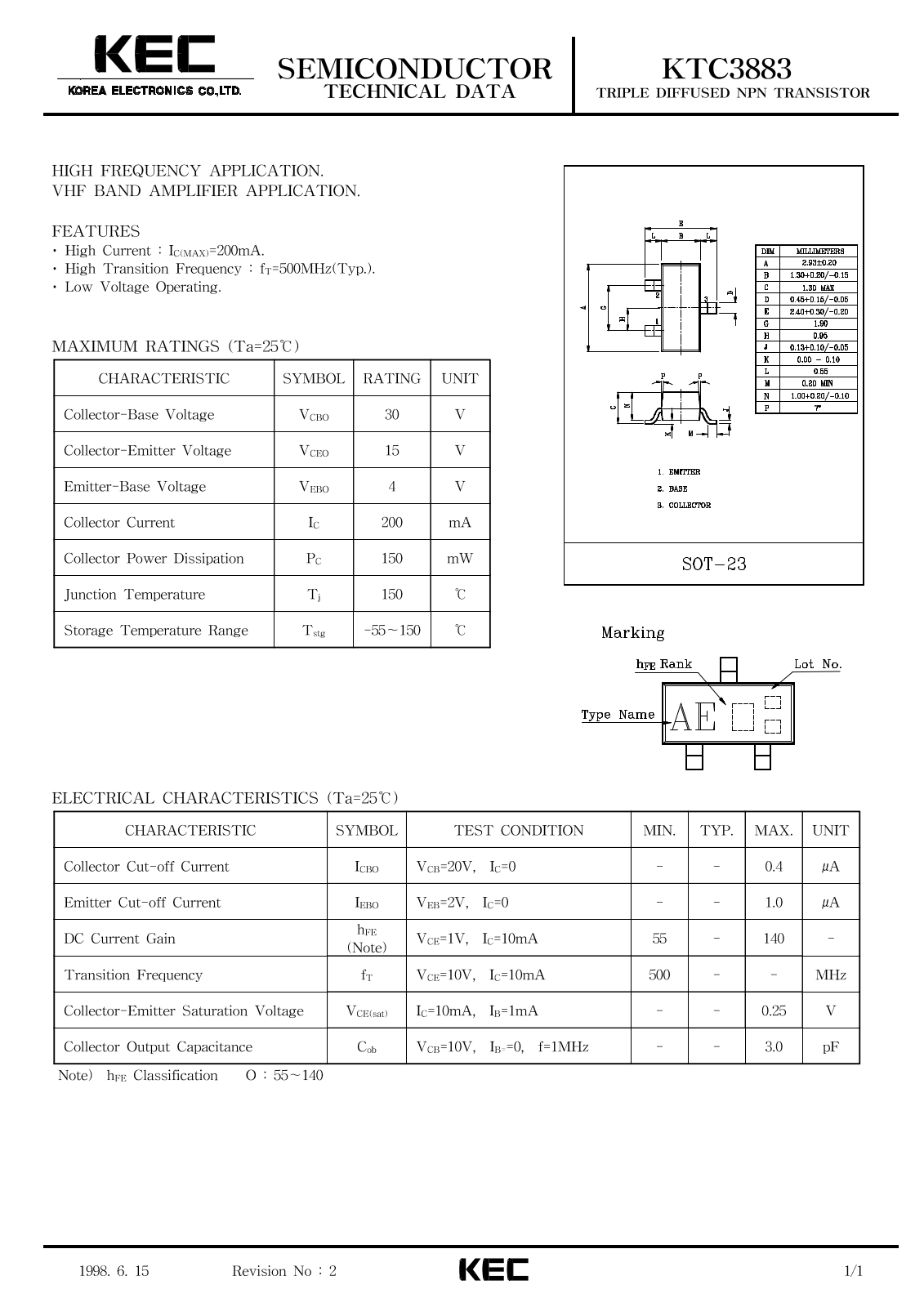 KEC KTC3883 Datasheet