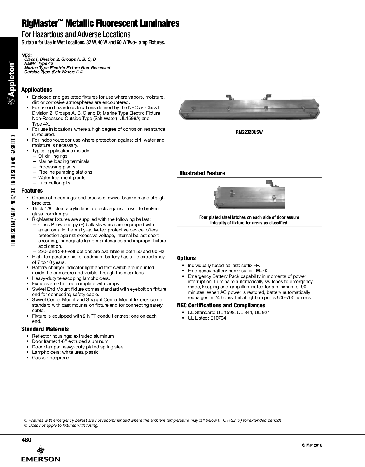 Appleton RigMaster™ Metallic Fluorescent Luminaires Catalog Page