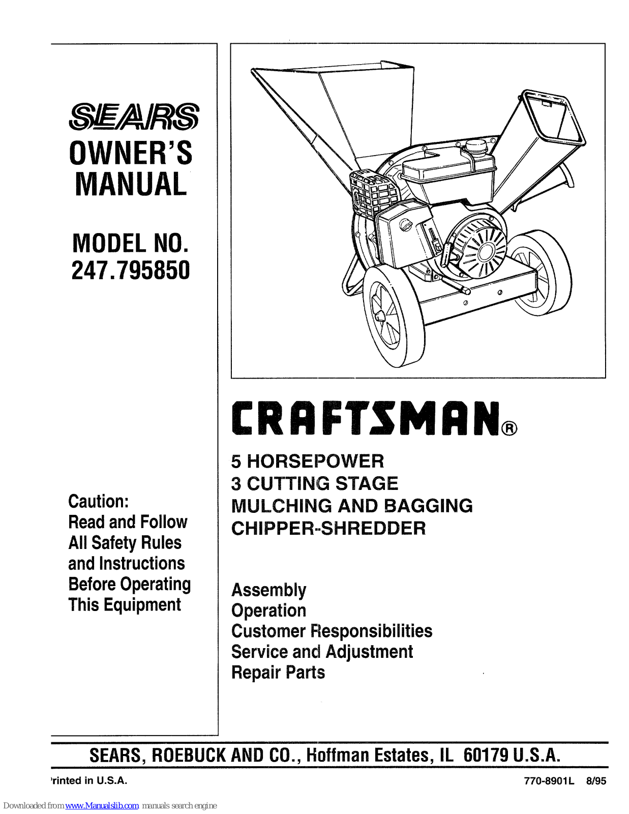 Sears Craftman 247.79585,Craftsman 247.795850 Owner's Manual