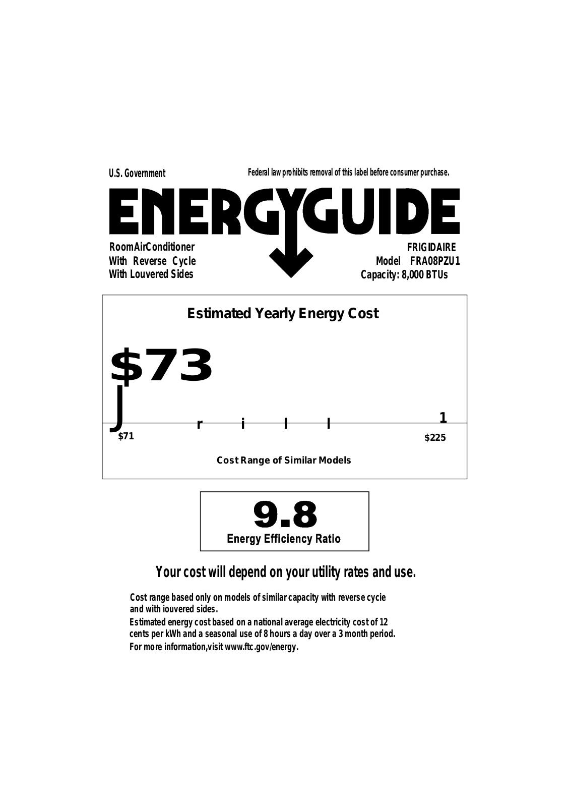 FRIGIDAIRE FRA08PZU1 User Manual