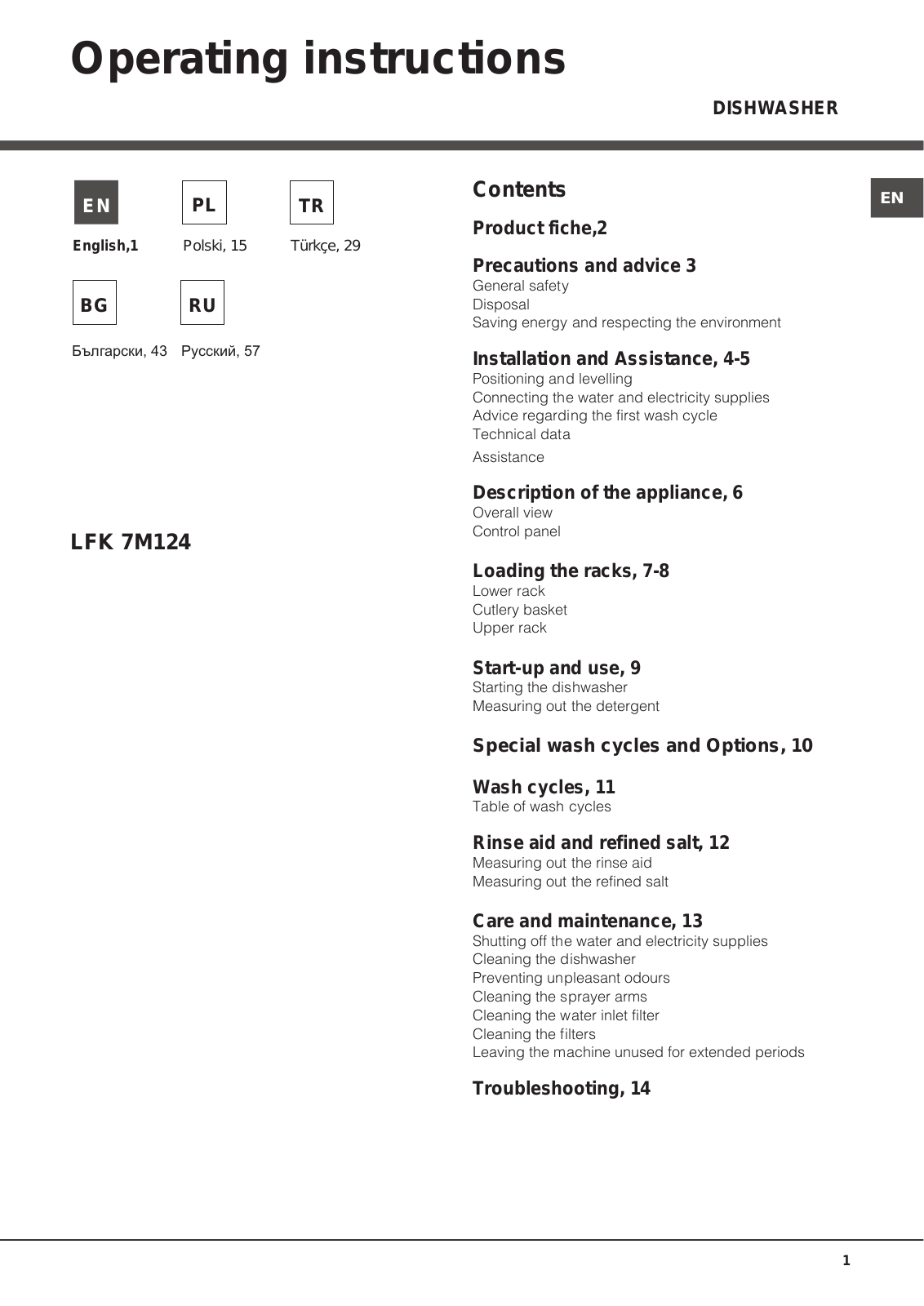 HOTPOINT/ARISTON LFK 7M124 EU User Manual