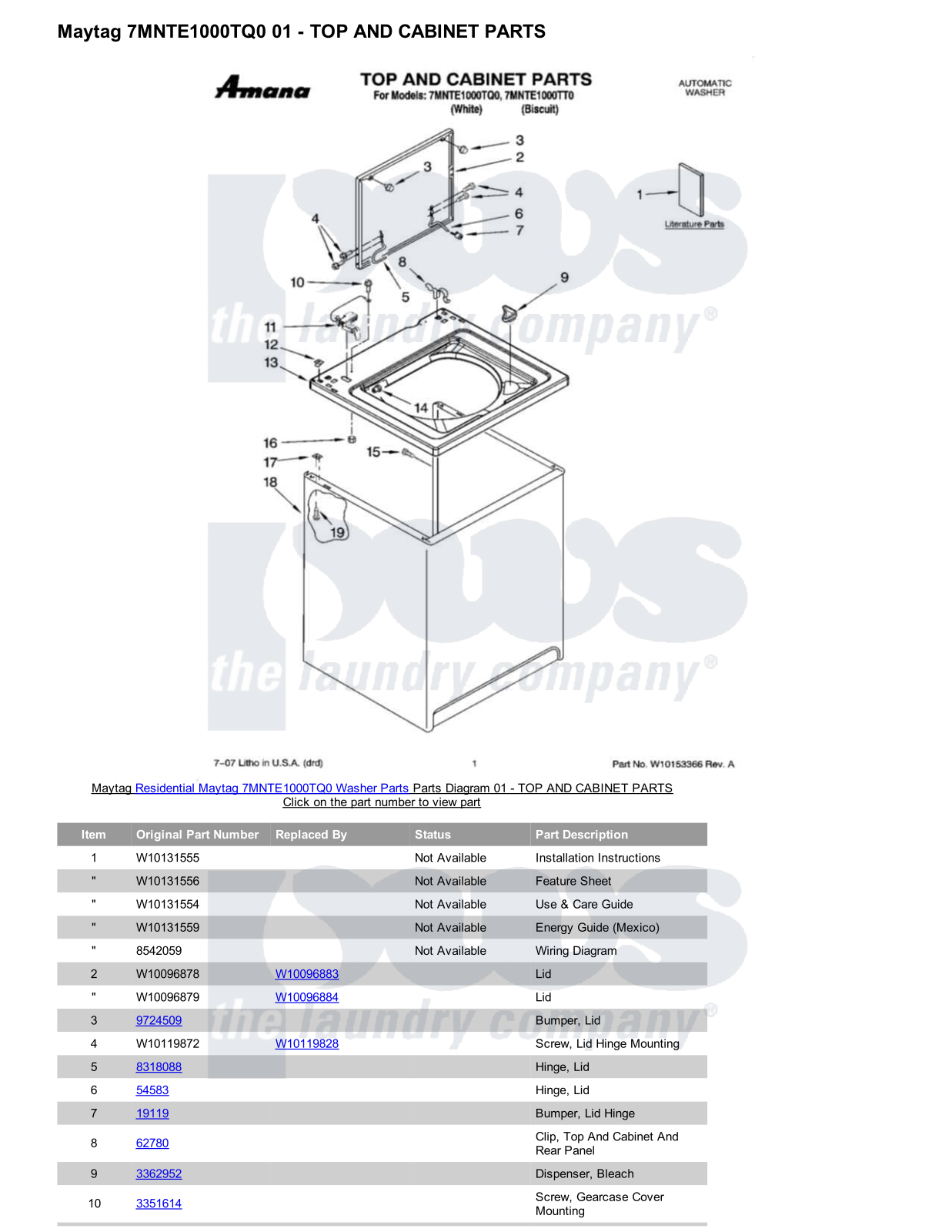 Maytag 7MNTE1000TQ0 Parts Diagram