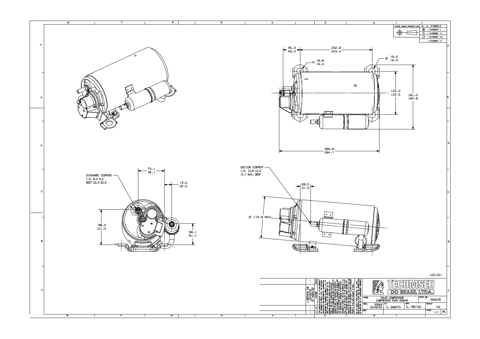 Tecumseh HGA5512CXC, HGA5512EXD, HGA5512EXV Drawing Data