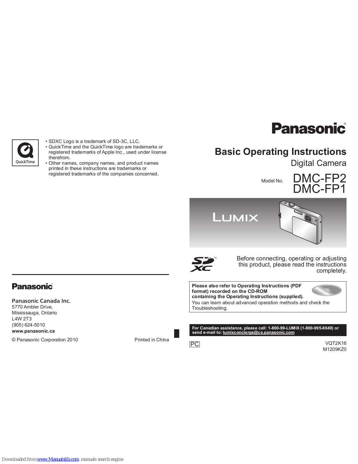 Panasonic DMC-FP1A, DMC-FP1D, DMC-FP1G, DMC-FP1H, DMC-FP1K Basic Operating Instructions Manual