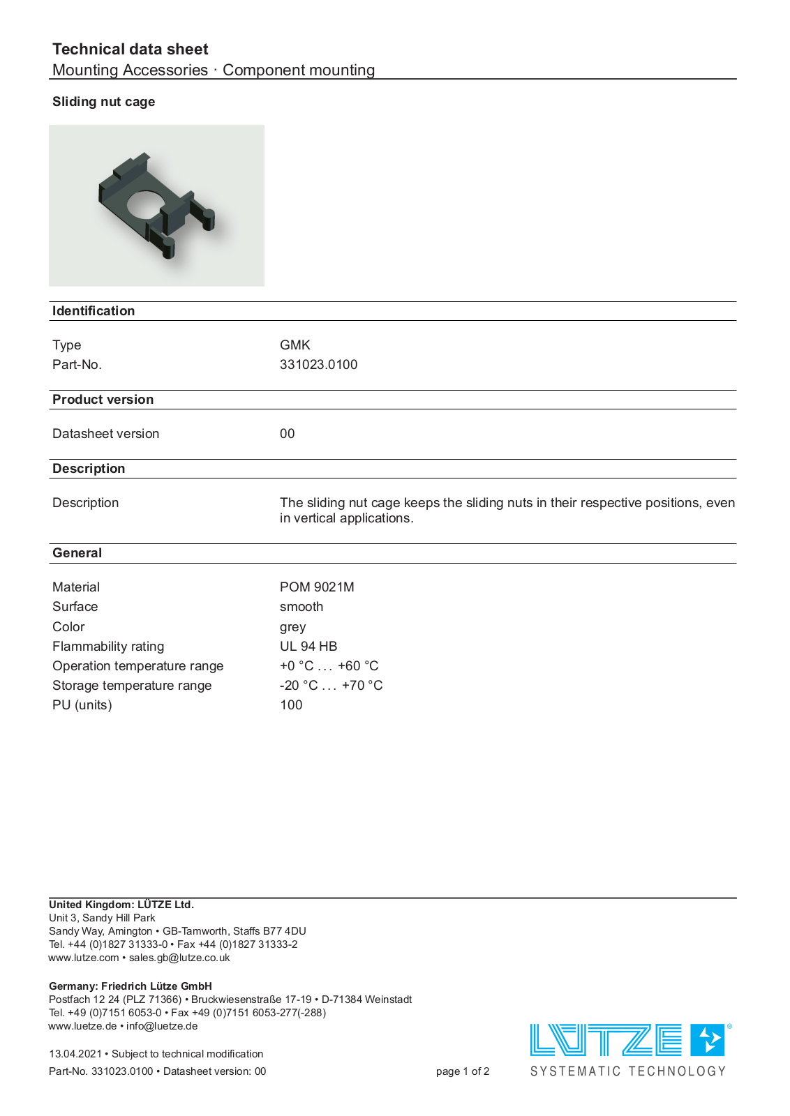 LUTZE 331023.0100 Specification - ManualMachine.com