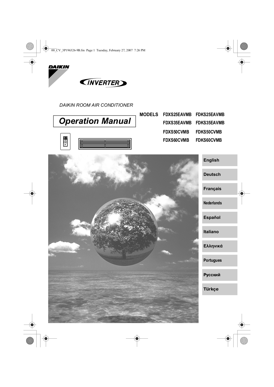 Daikin FDXS25EAVMB, FDKS25EAVMB, FDXS35EAVMB, FDKS35EAVMB, FDXS50CVMB Operation manuals