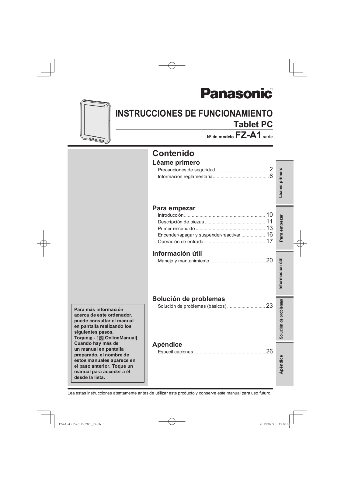 Panasonic FZ-A1 Instruction Manual