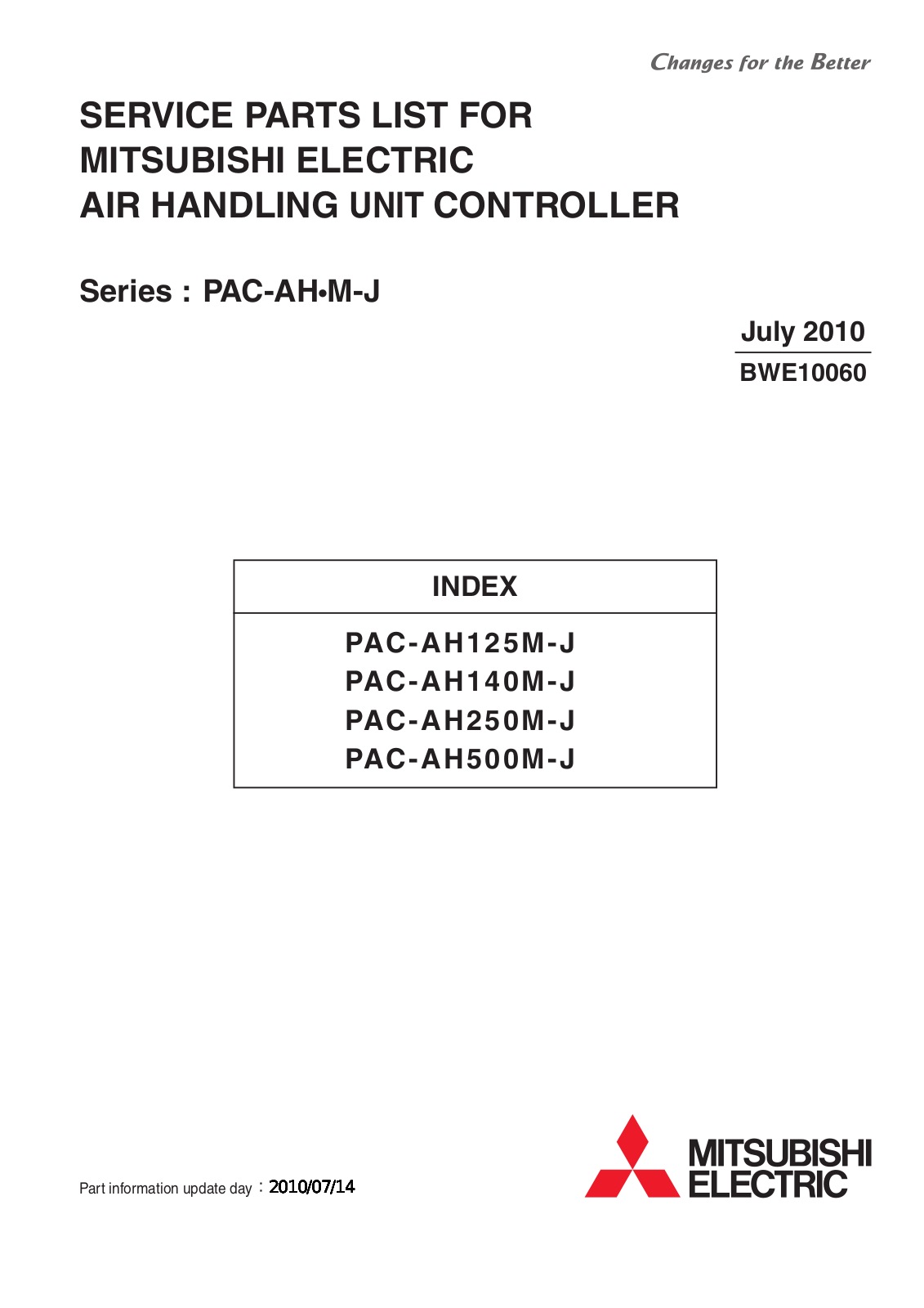 Mitsubishi PAC-AH125M-J, PAC-AH140M-J, PAC-AH250M-J, PAC-AH500M-J Parts Catalog