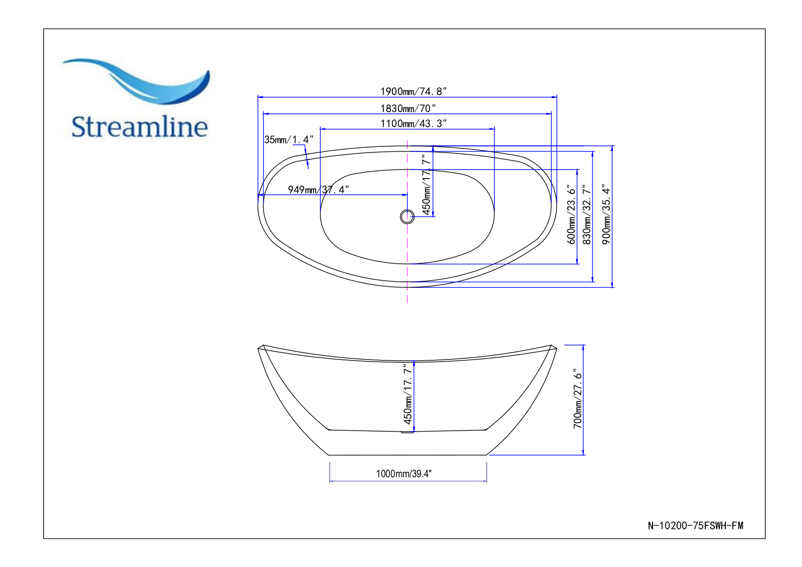 Streamline Bath SLBH4950 Dimensions - ManualMachine.com