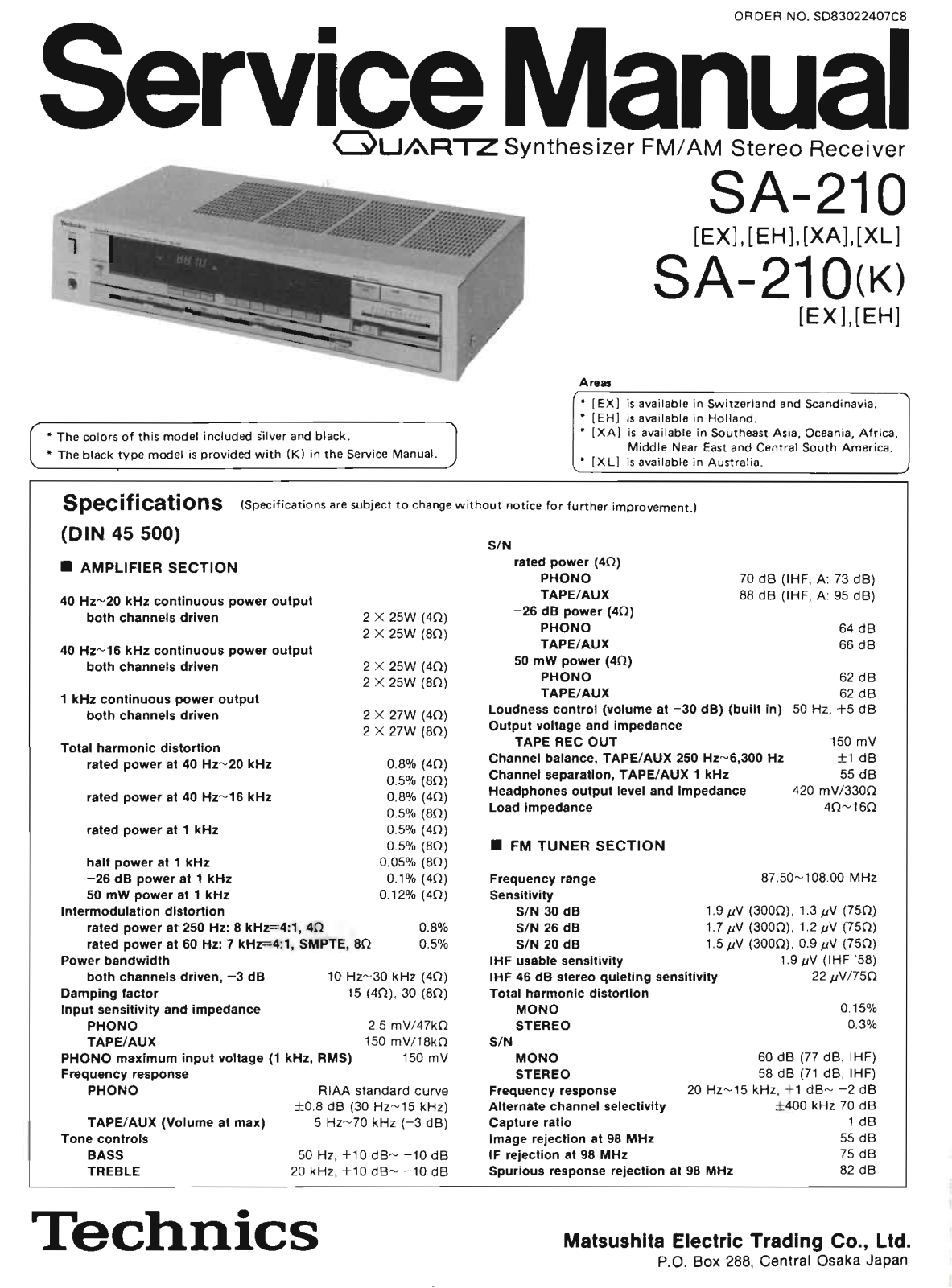 Technics SA-210-K Service Manual