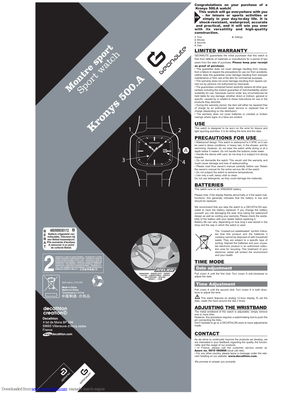 GEONAUTE WATCH KRONYS 500A, KRONYS 500.A User Manual