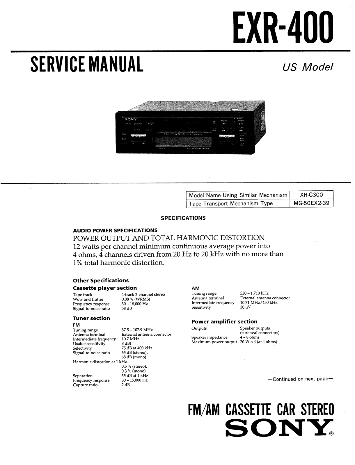 Sony EXR-400 Service manual