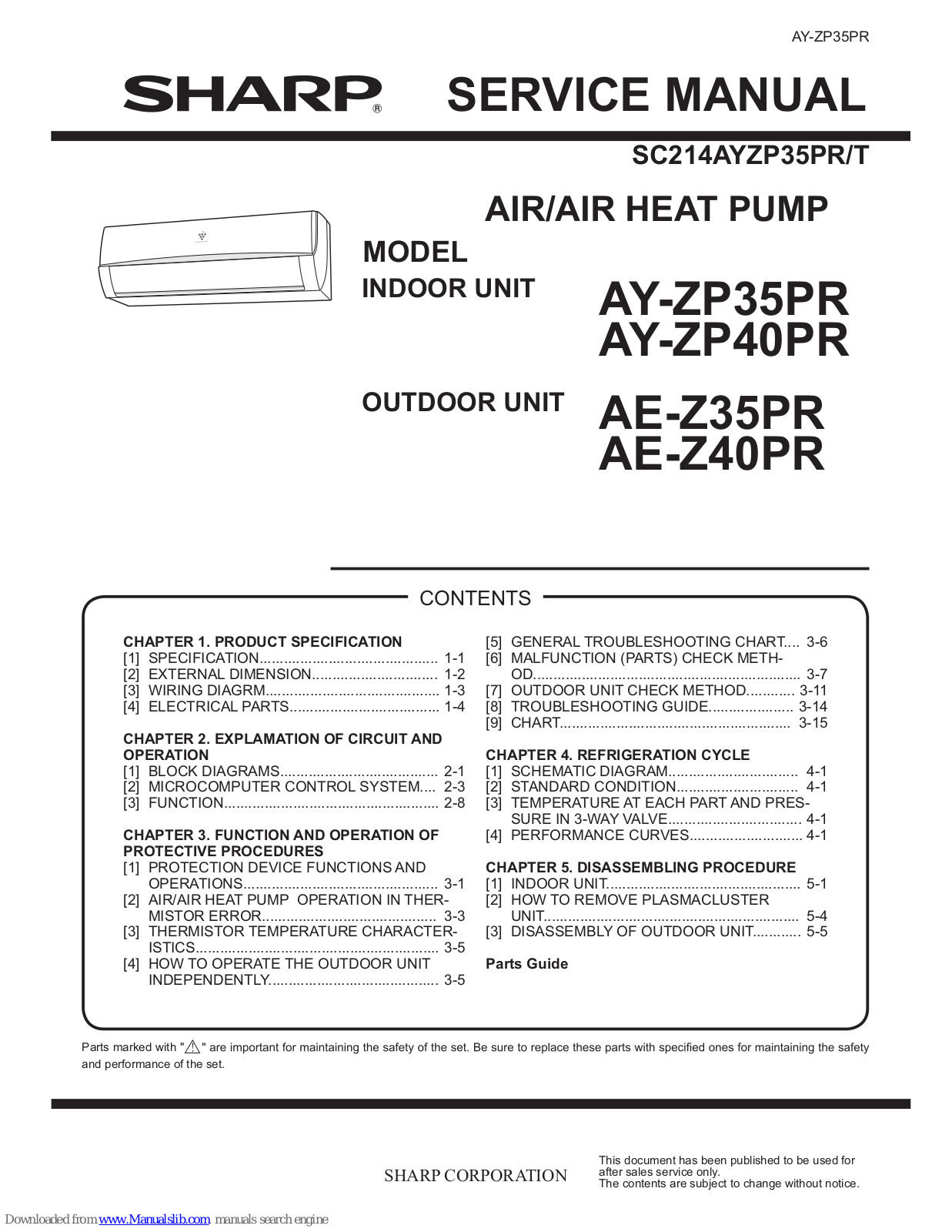 Sharp AY-ZP35PR, AY-ZP40PR, AE-Z35PR, AE-Z40PR Service Manual