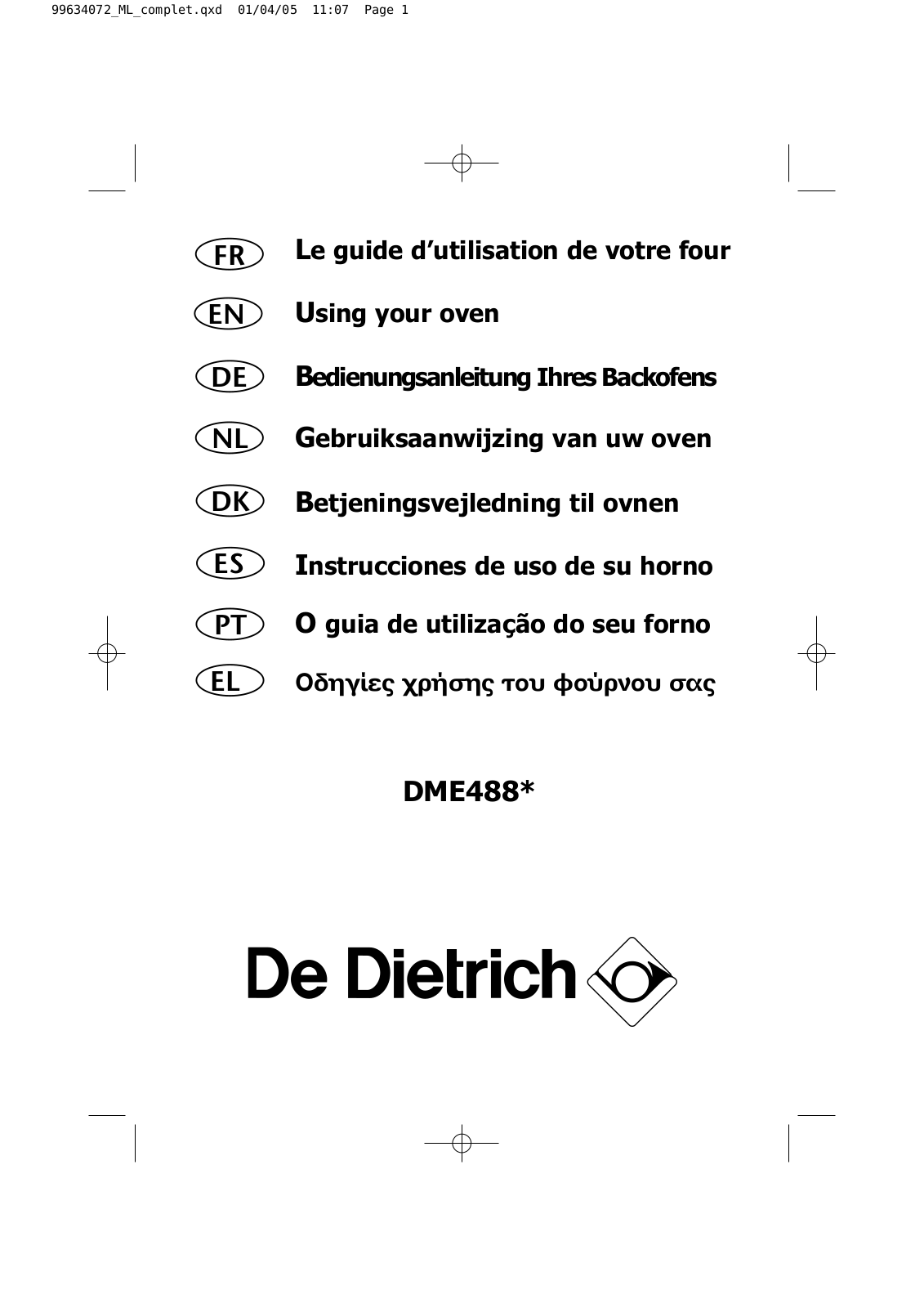 DE DIETRICH DME488XE1 User Manual