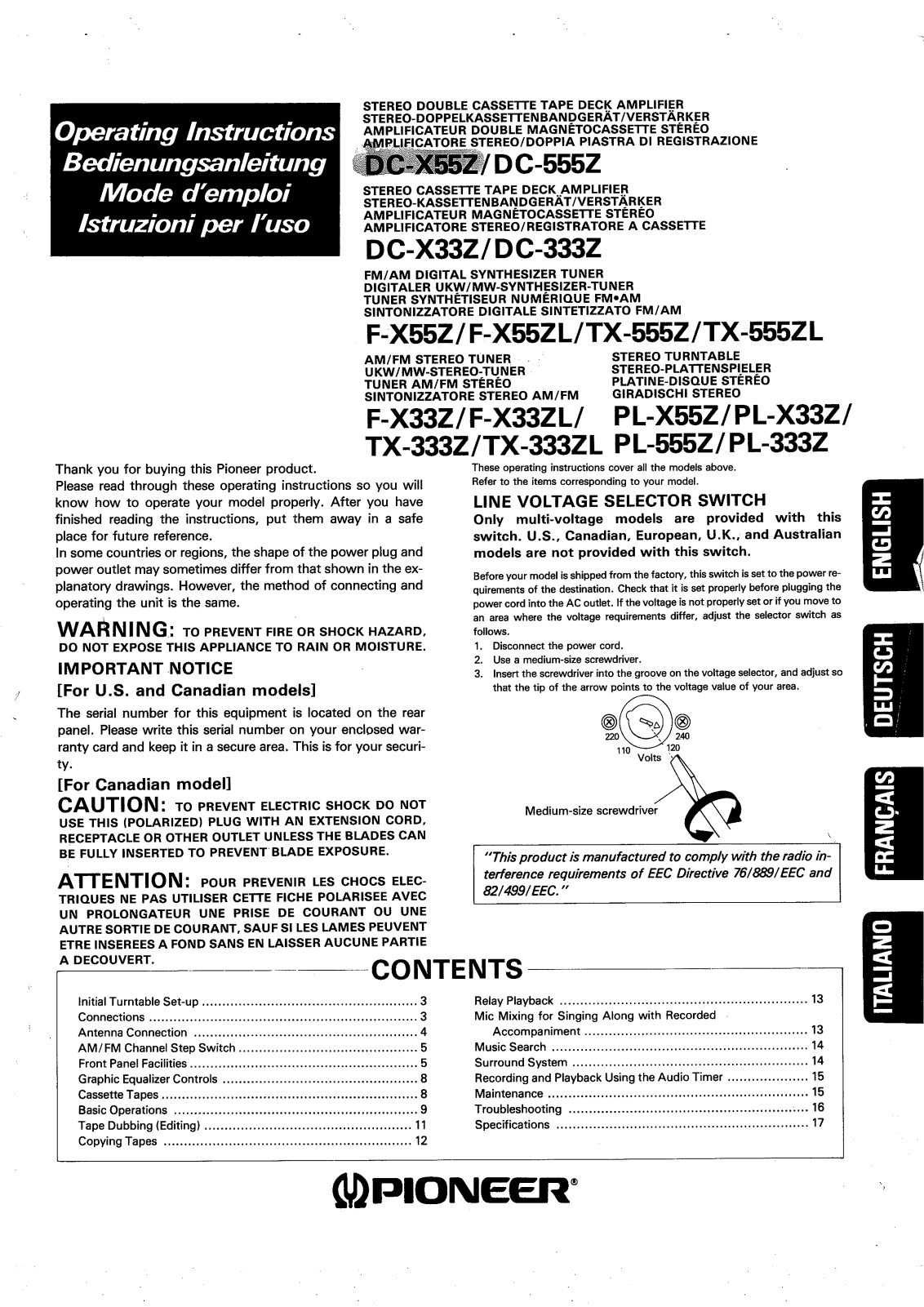 Pioneer F-X55Z, TX-555ZL, F-X55ZL, PL-555Z, TX-555Z User Manual