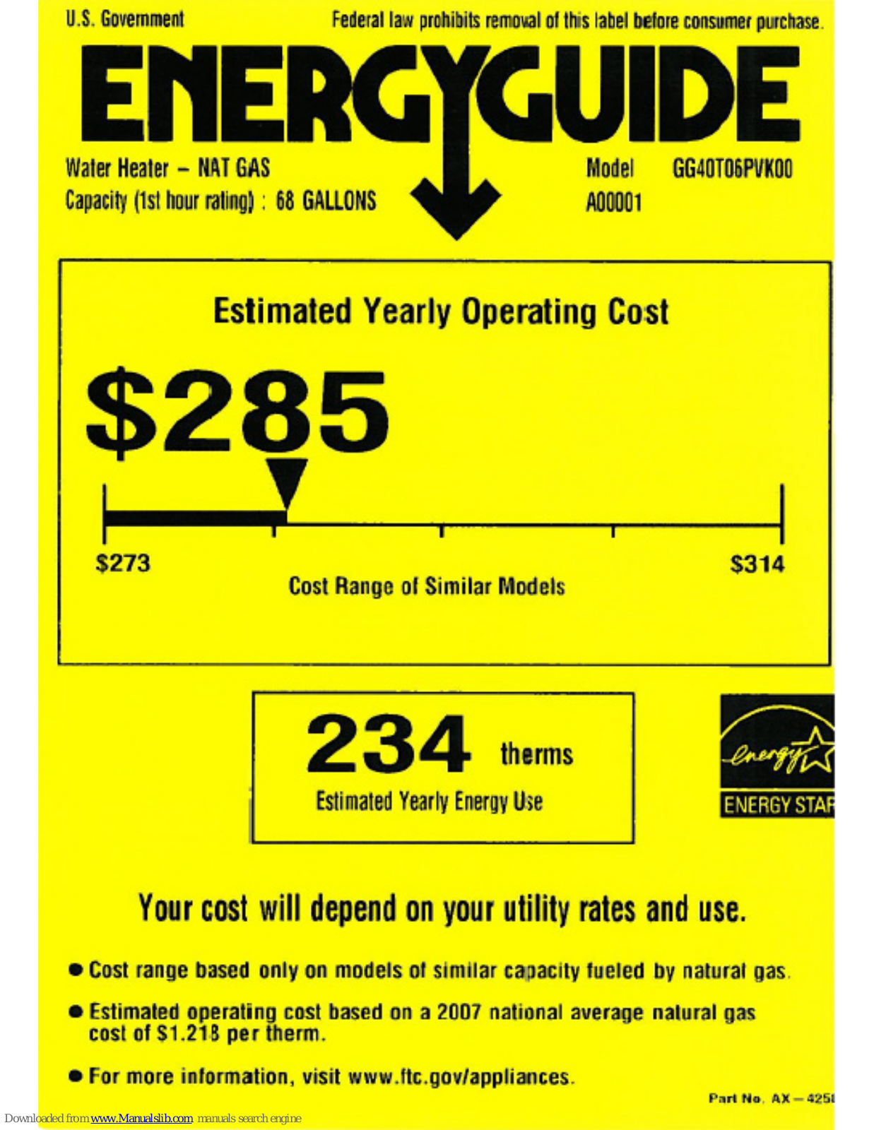 GE GG40T06PVK, GG40T06PVK00 Energy Manual