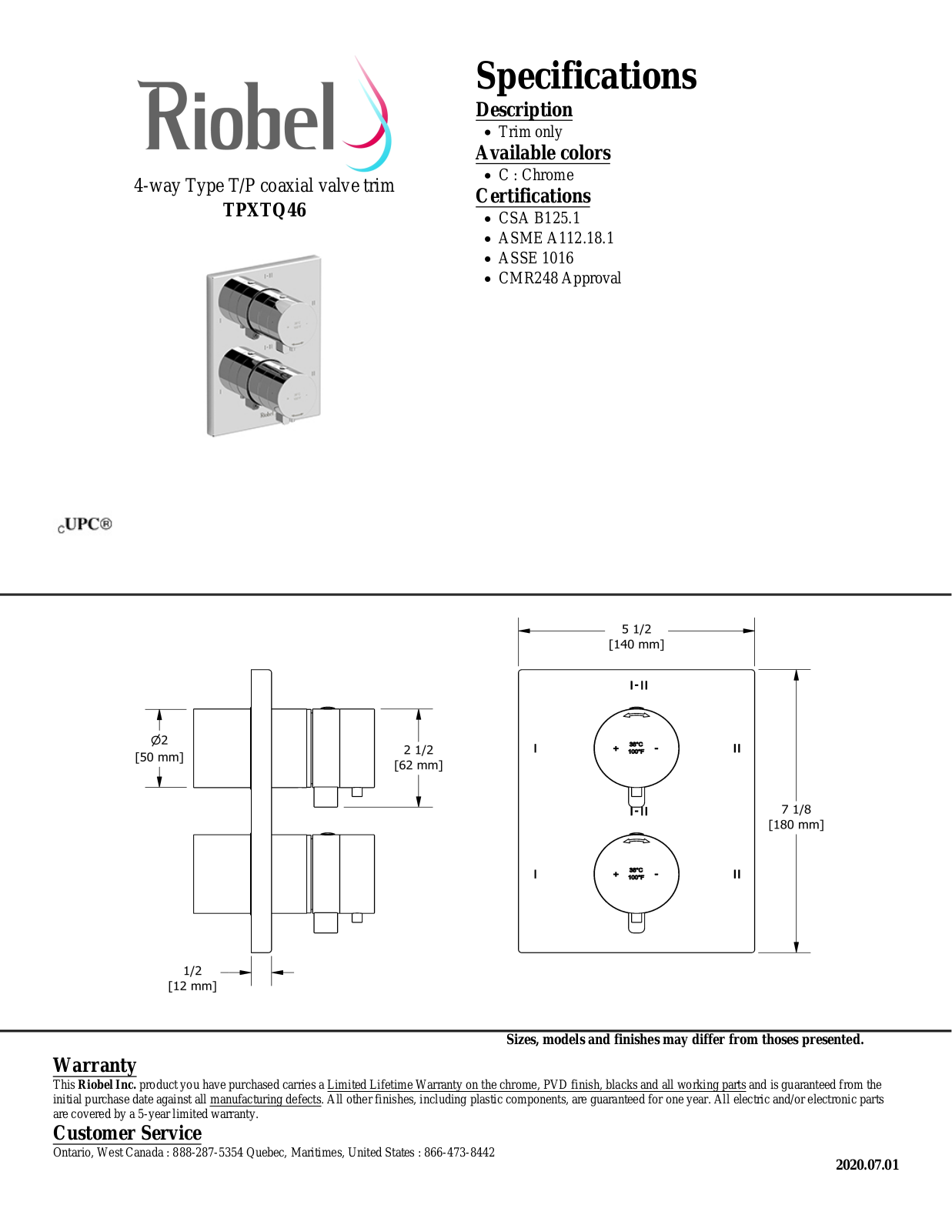 Riobel TPXTQ46C Specifications - ManualMachine.com