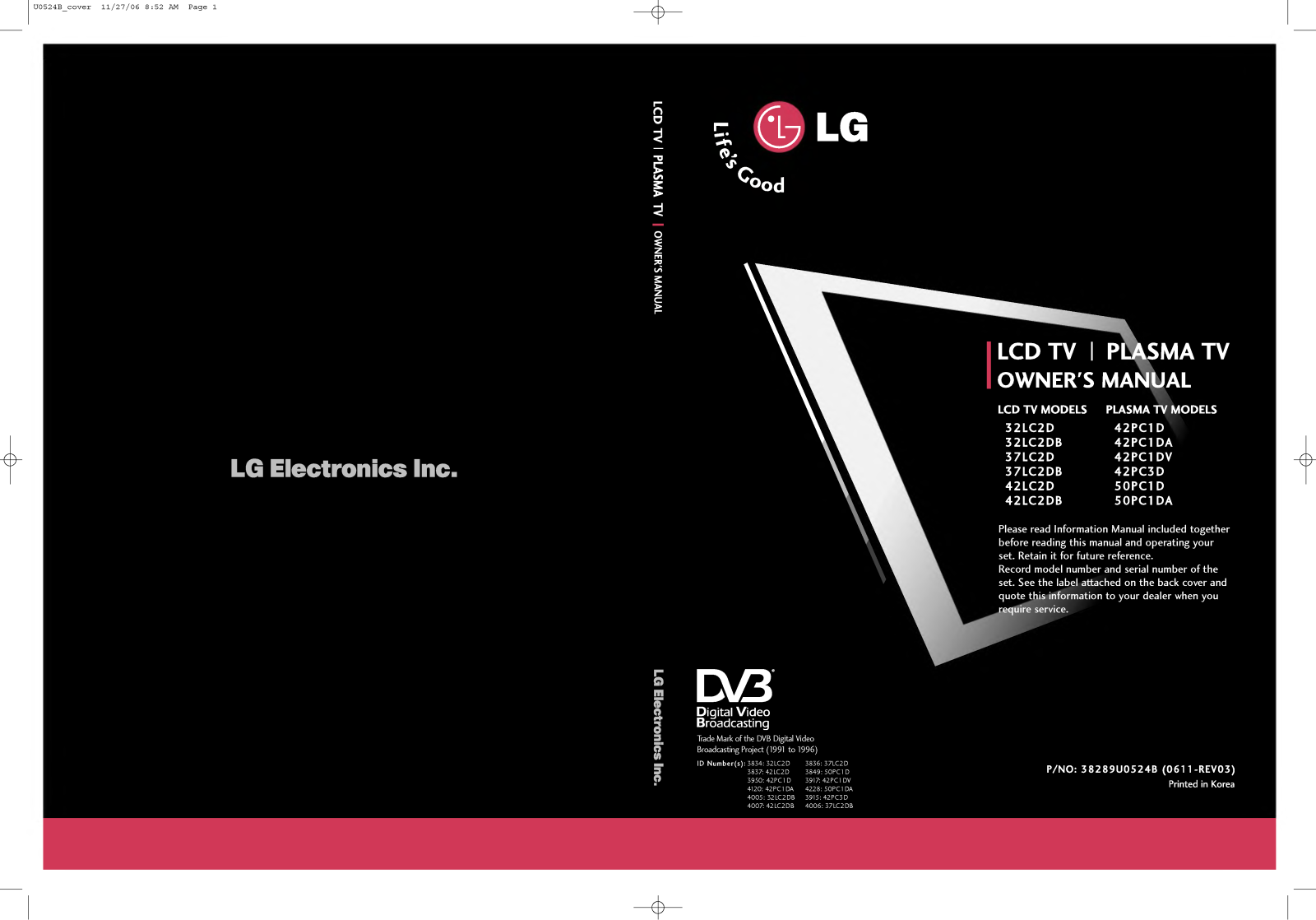 LG 50PC1DA User Manual