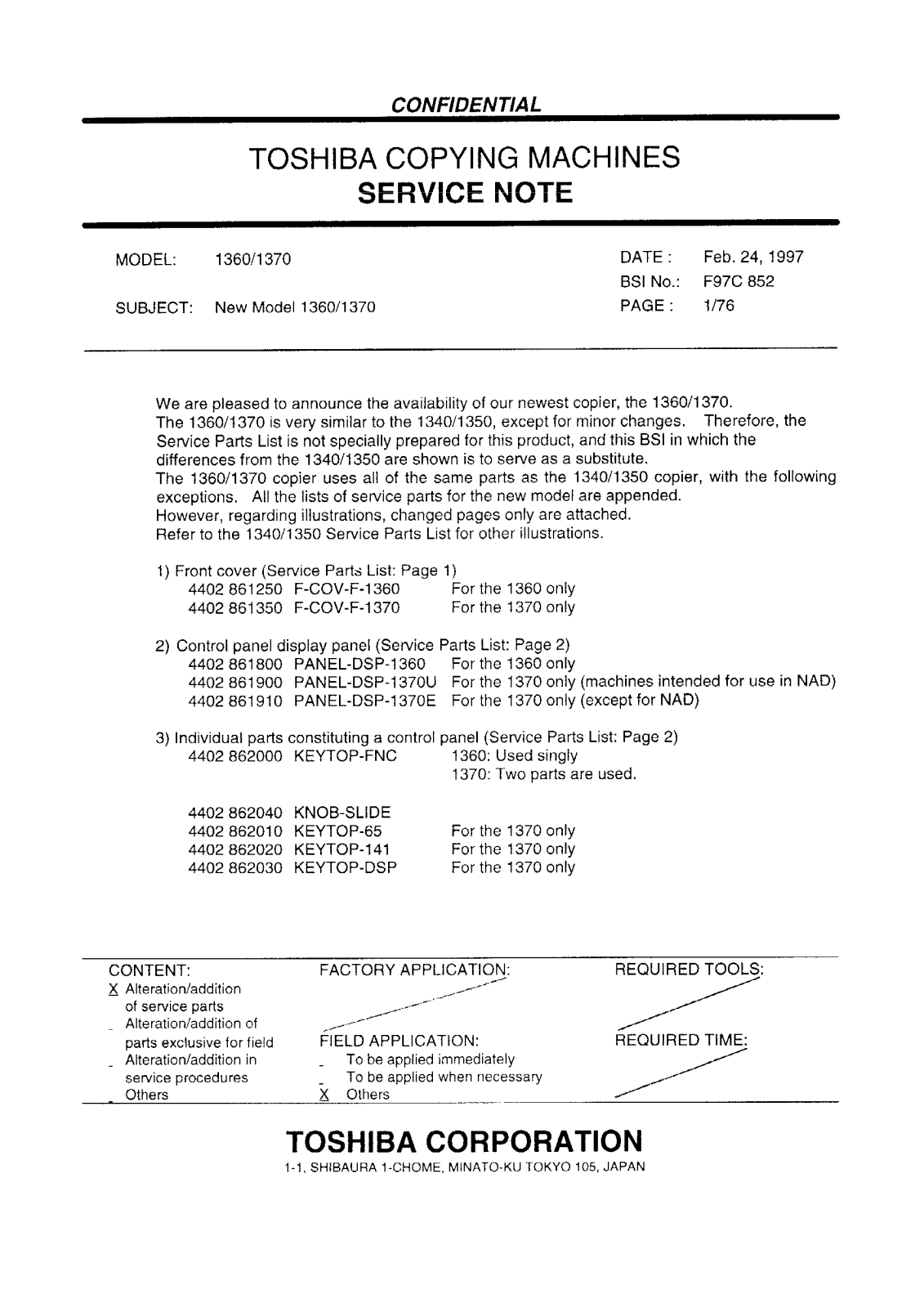 Toshiba f97c852 Service Note