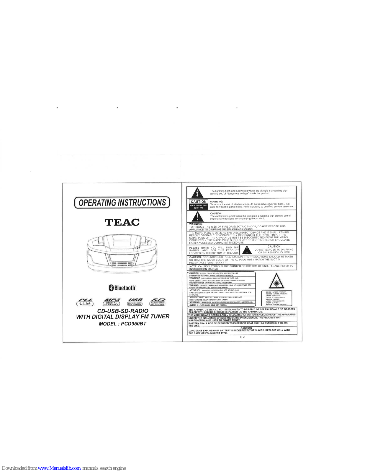 Teac PCD950BT Operating Instructions Manual