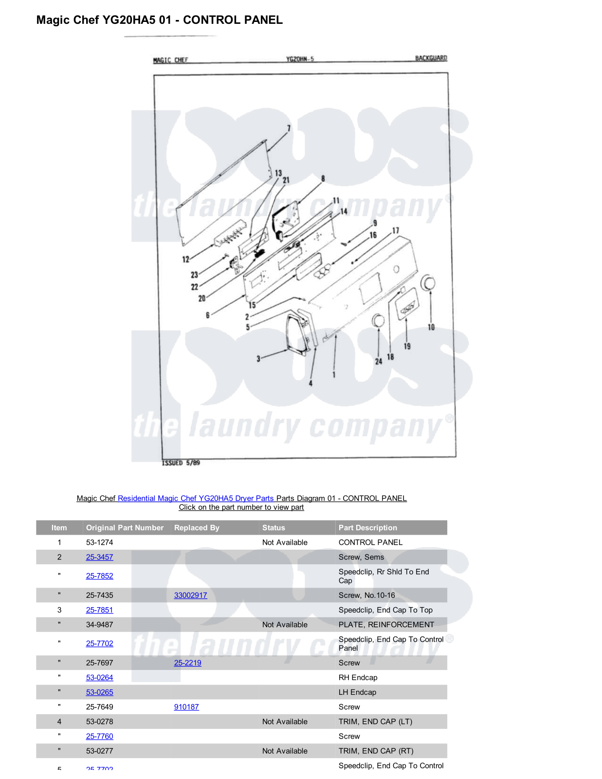 Magic Chef YG20HA5 Parts Diagram