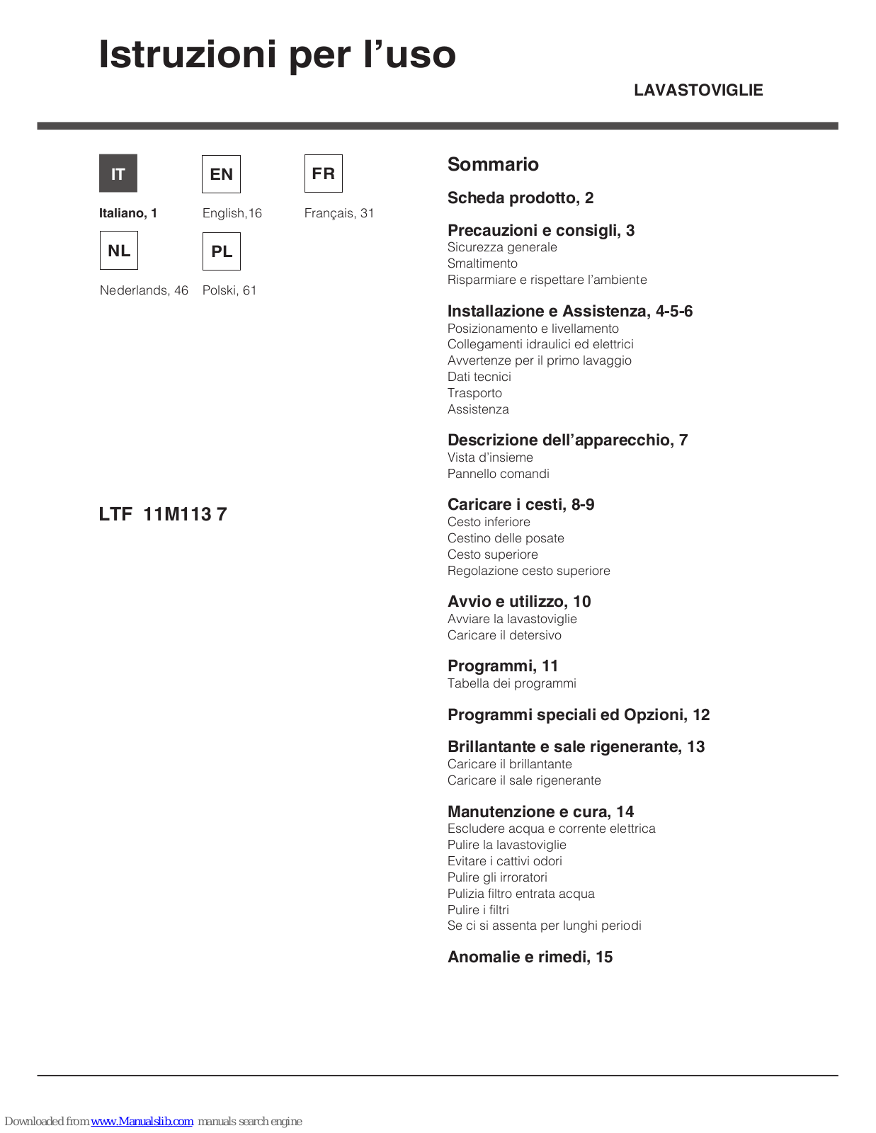 Hotpoint LTF 11M113 7 Operating Instructions Manual