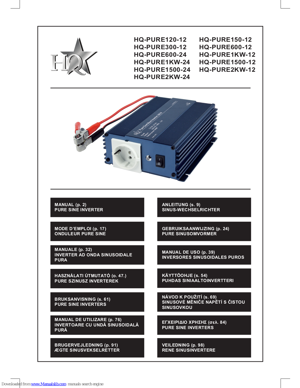 HQ HQ-PURE300-12, HQ-PURE1KW-12, HQ-PURE120-12, HQ-PURE600-12, HQ-PURE1KW-24 User Manual