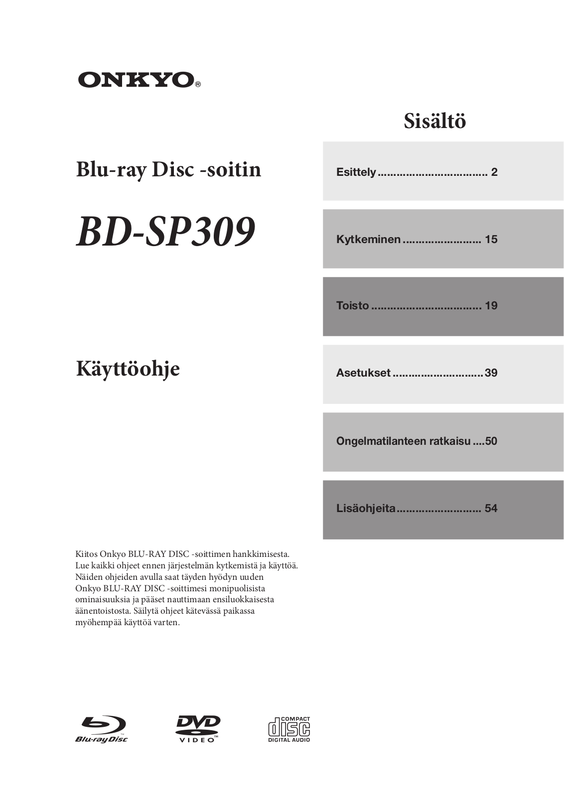 Onkyo BD-SP309 Instructions Manual