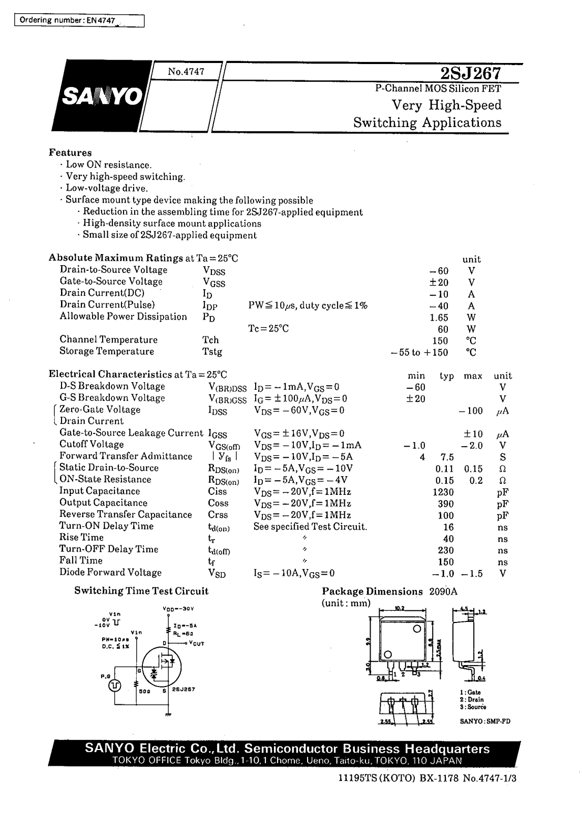 Datasheet 2SJ267 Datasheet (SANYO) - ManualMachine.com