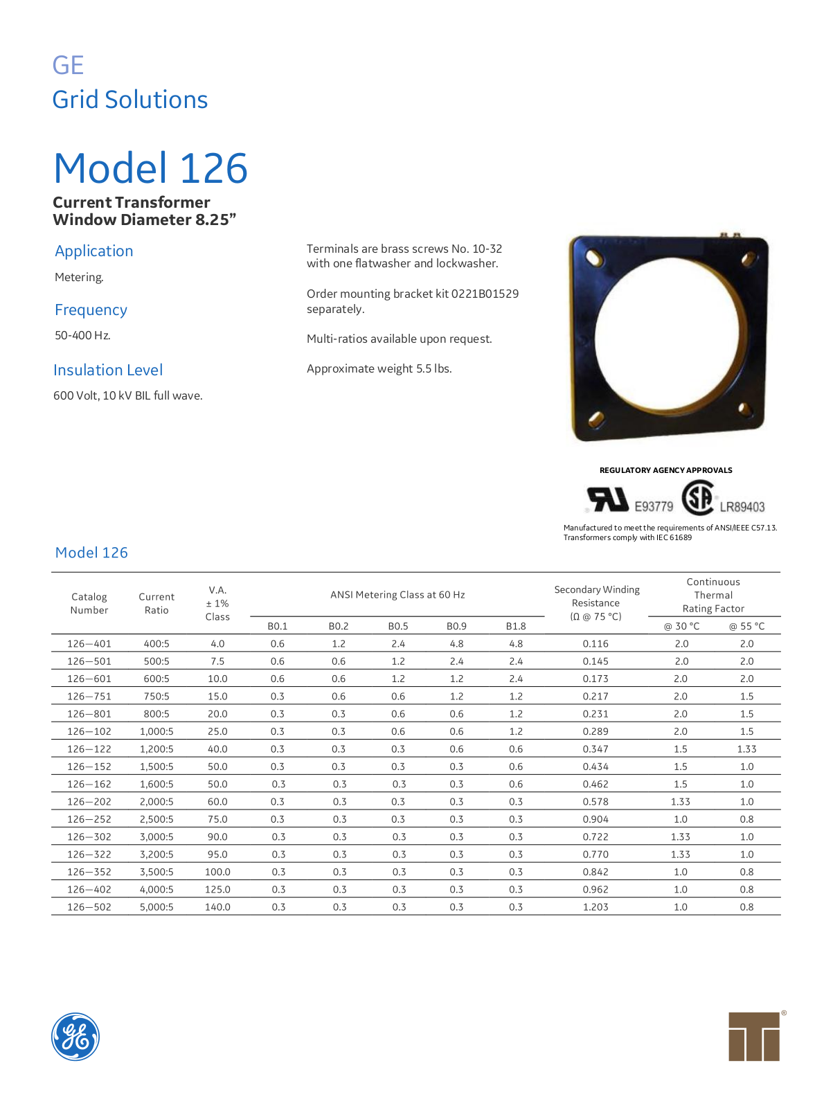 Instrument Transformer, Div of GE 126 Data Sheet
