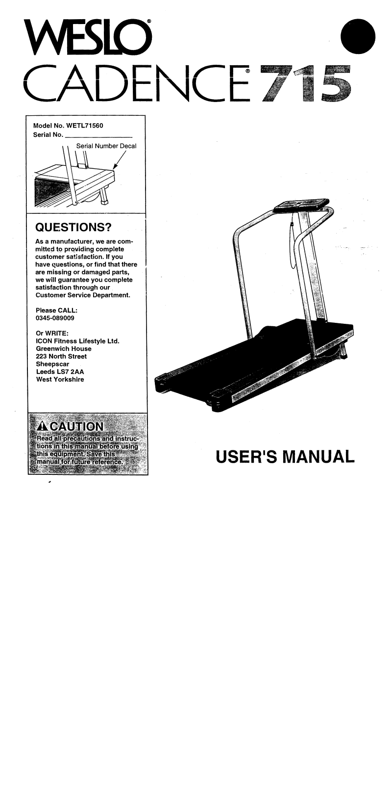 Weslo WETL71560 Owner's Manual