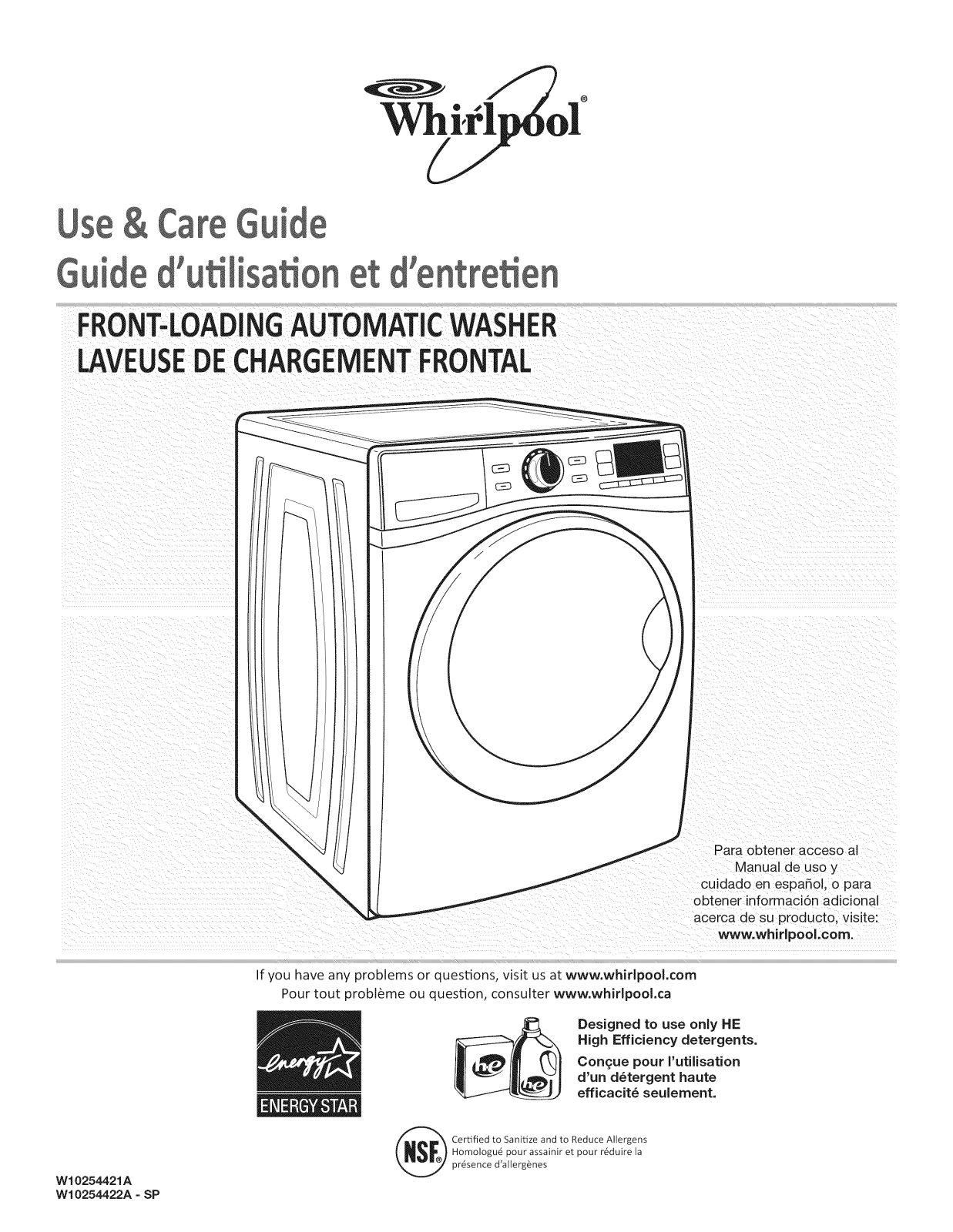 Whirlpool WFW97HEXR0, WFW97HEXW0, WFW97HEXL0 Owner’s Manual