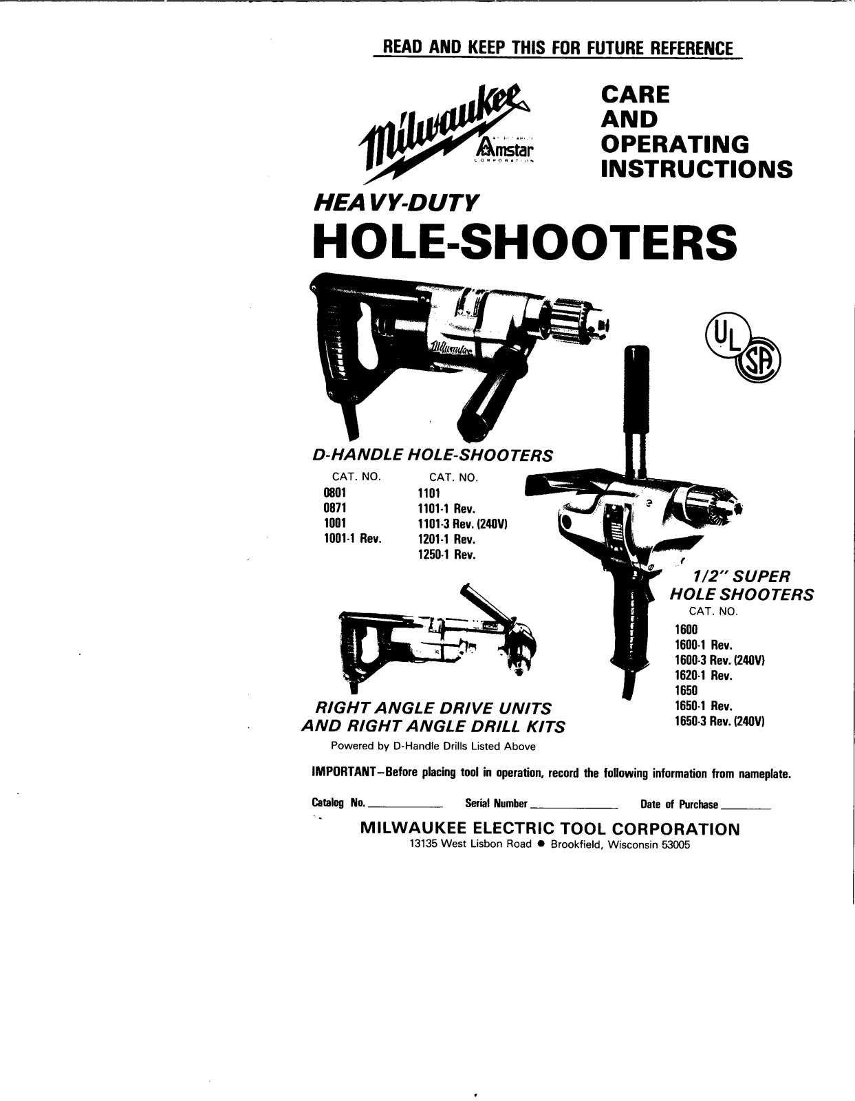 Milwaukee 1250-1, 1101-1 User Manual