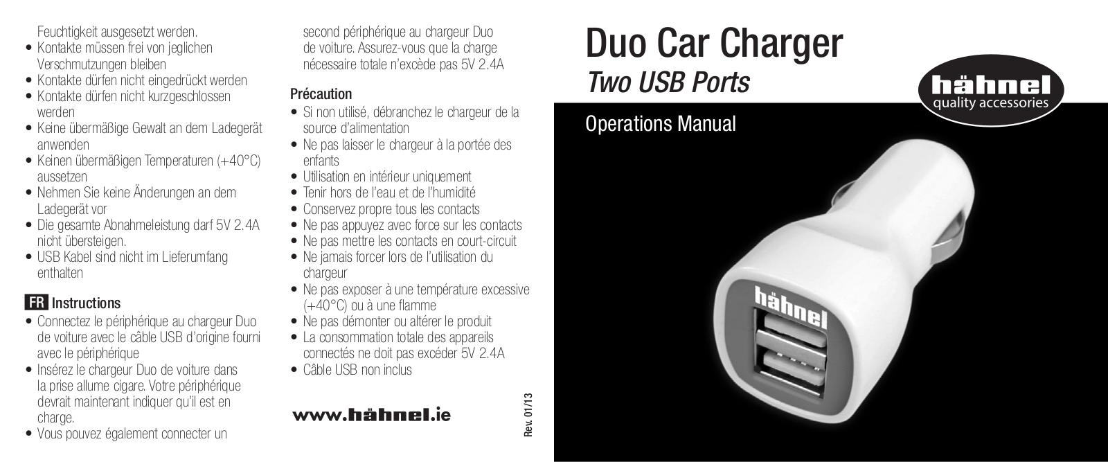 Hahnel Duo Car Charger User Manual