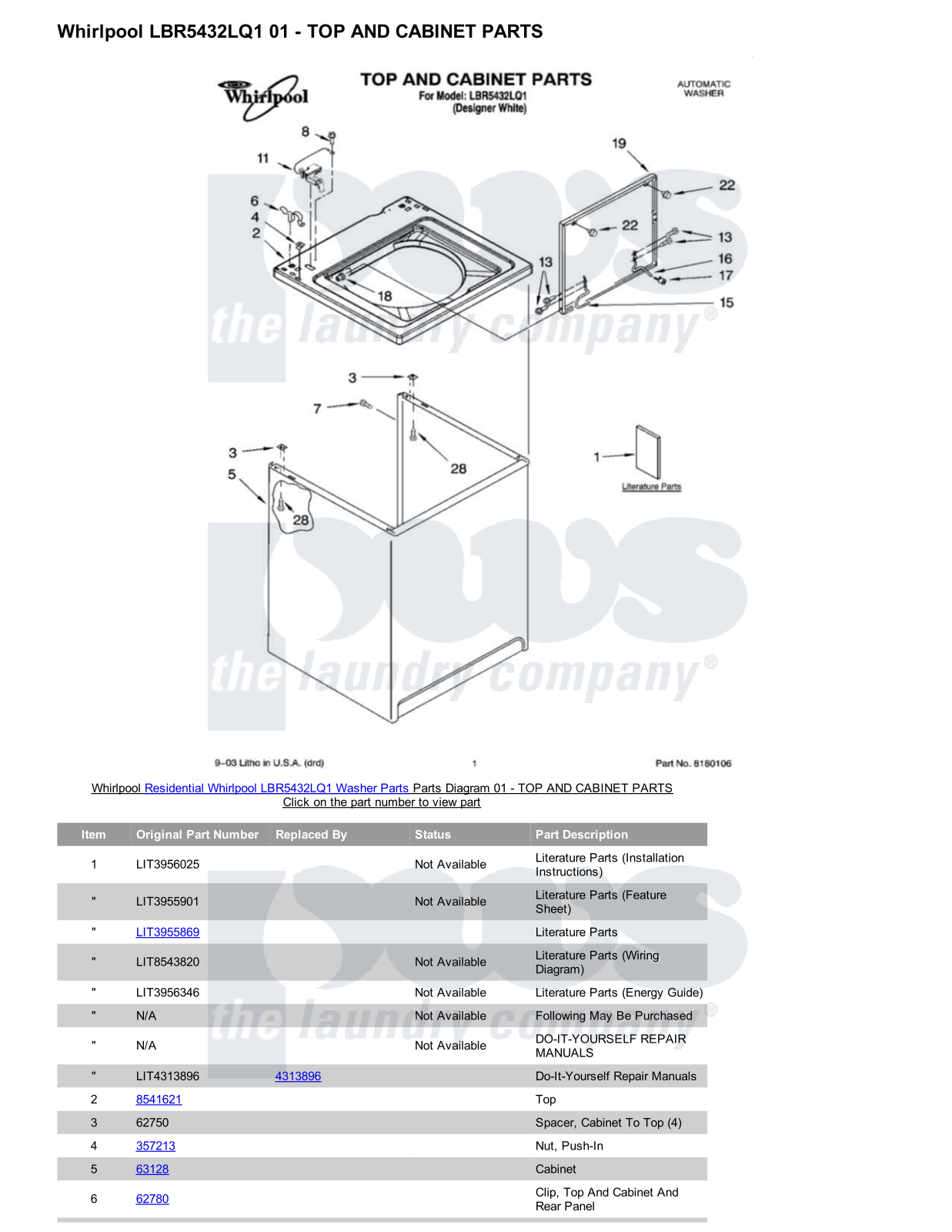 Whirlpool LBR5432LQ1 Parts Diagram