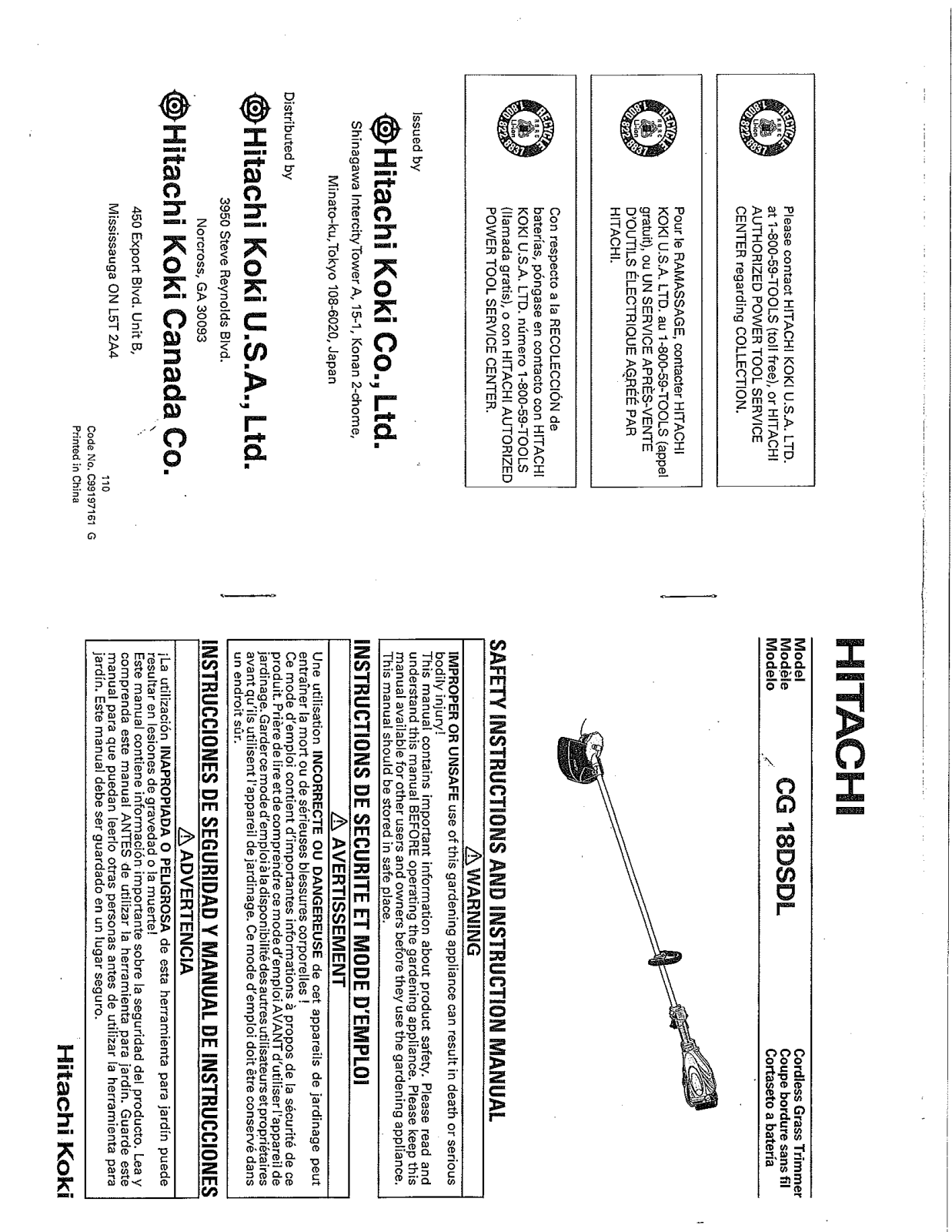 Hitachi Koki CG18DSDL User Manual