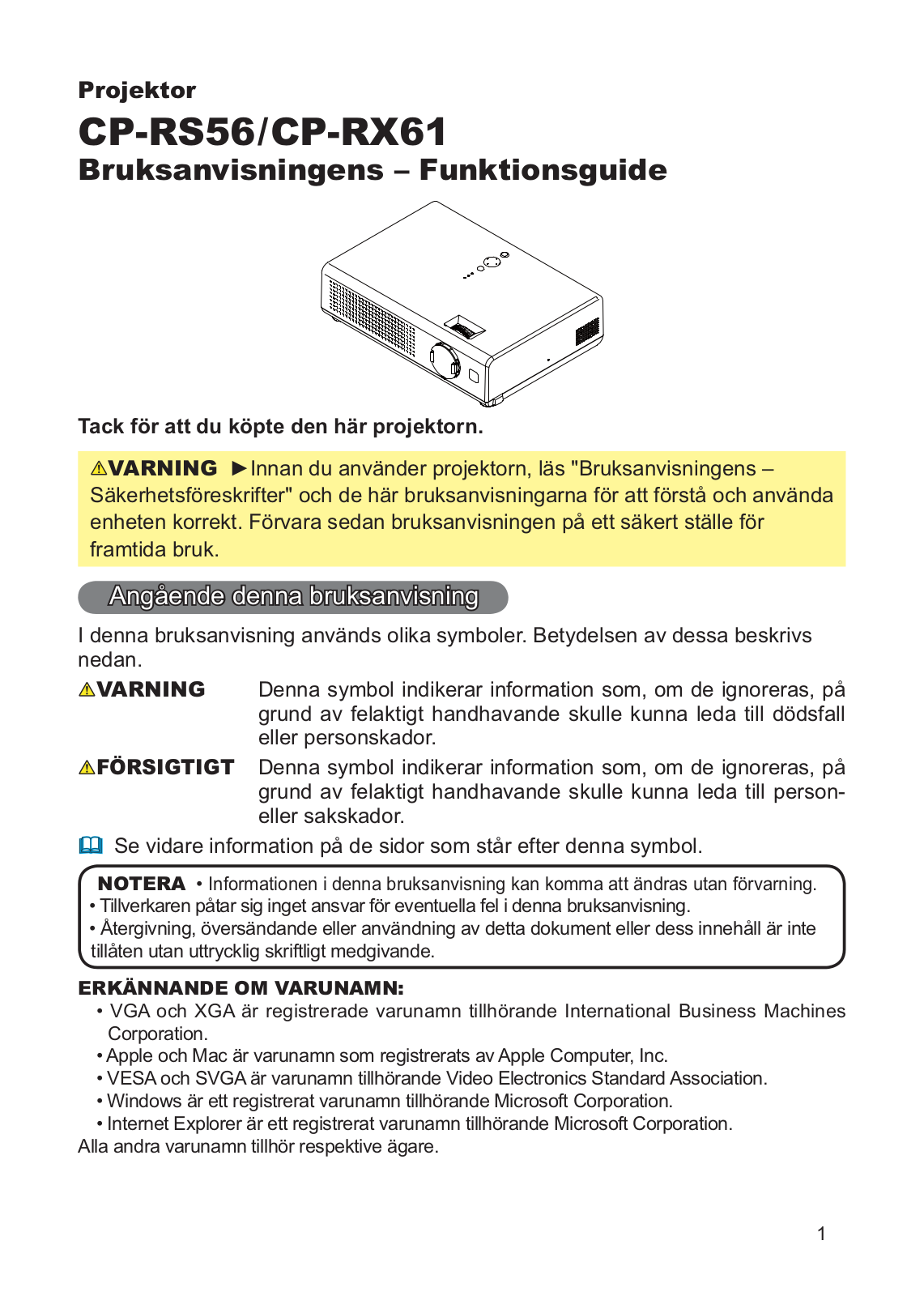 Hitachi CP-RS56W, CP-RX61W User Manual