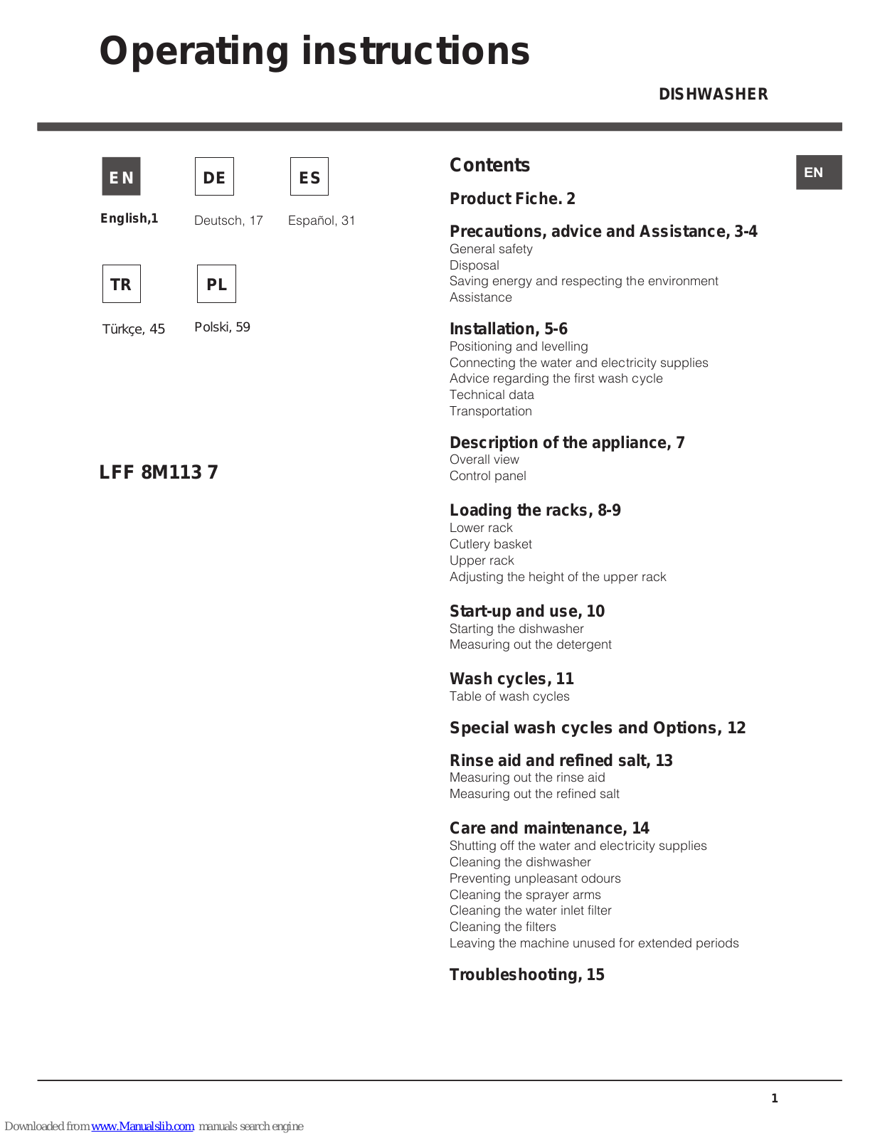 Hotpoint LFF 8M113 7 Operating Instructions Manual