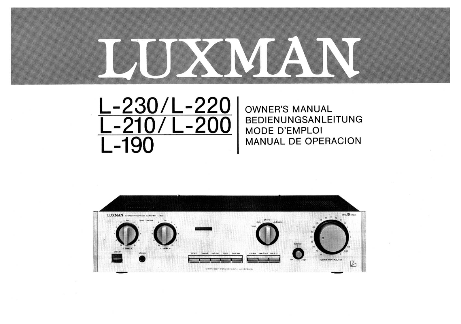 Luxman L-190, L-210 Owners manual