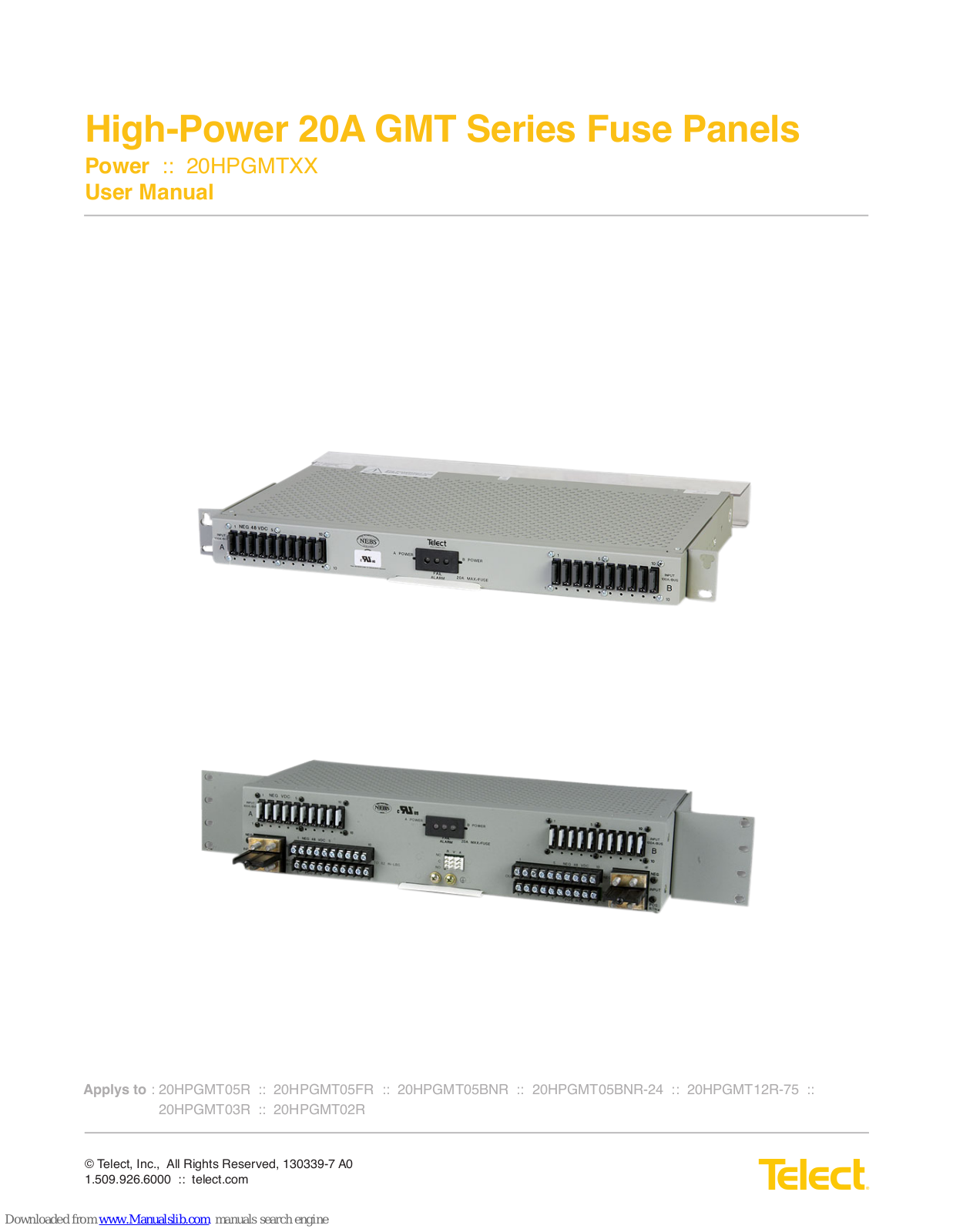 Telect GMT Series, 20HPGMT, 20HPGMT05FR, 20HPGMT05R, 20HPGMT05BNR-24 User Manual - ManualMachine.com